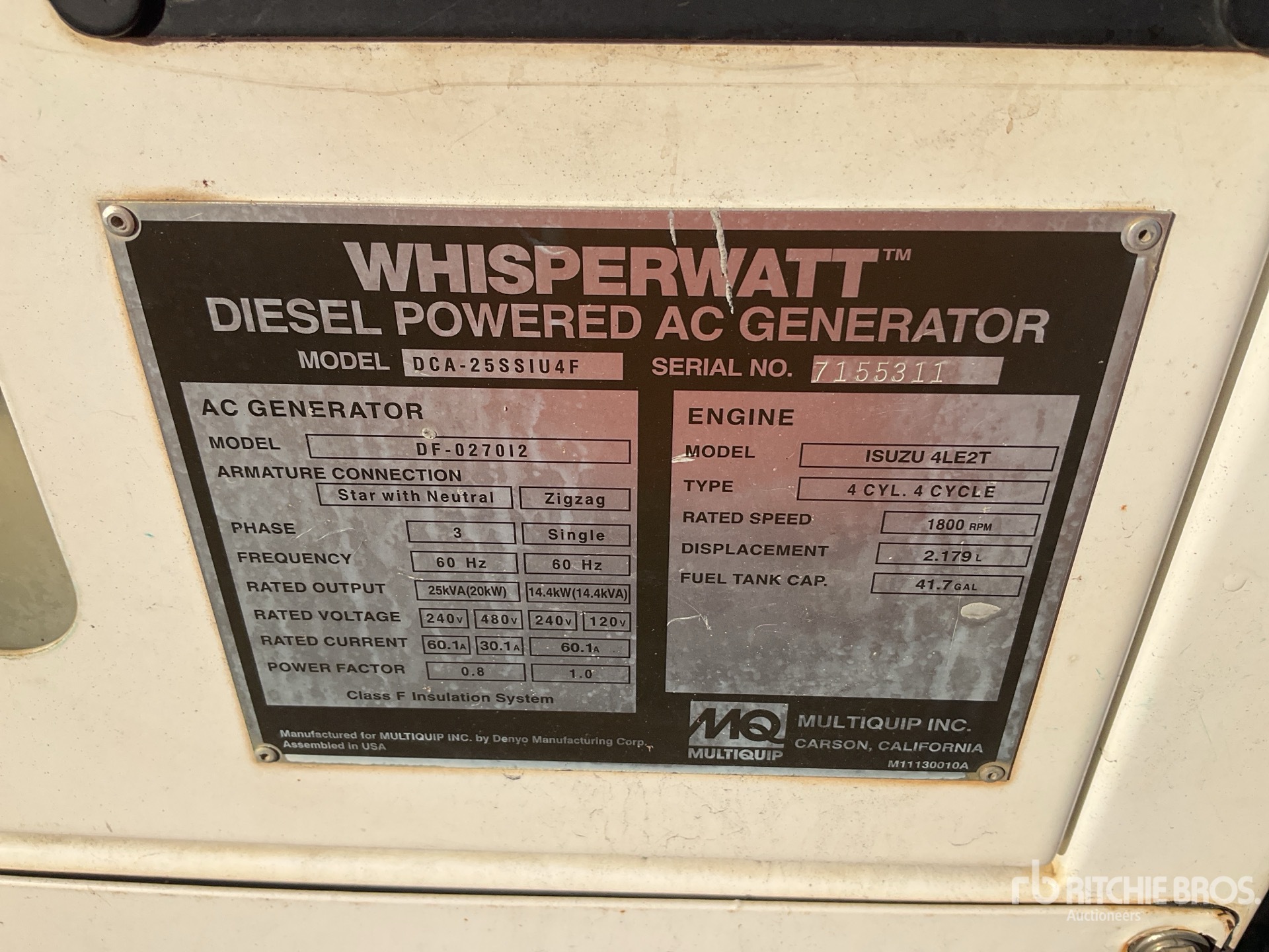 General Appearance with Unit Serial Number