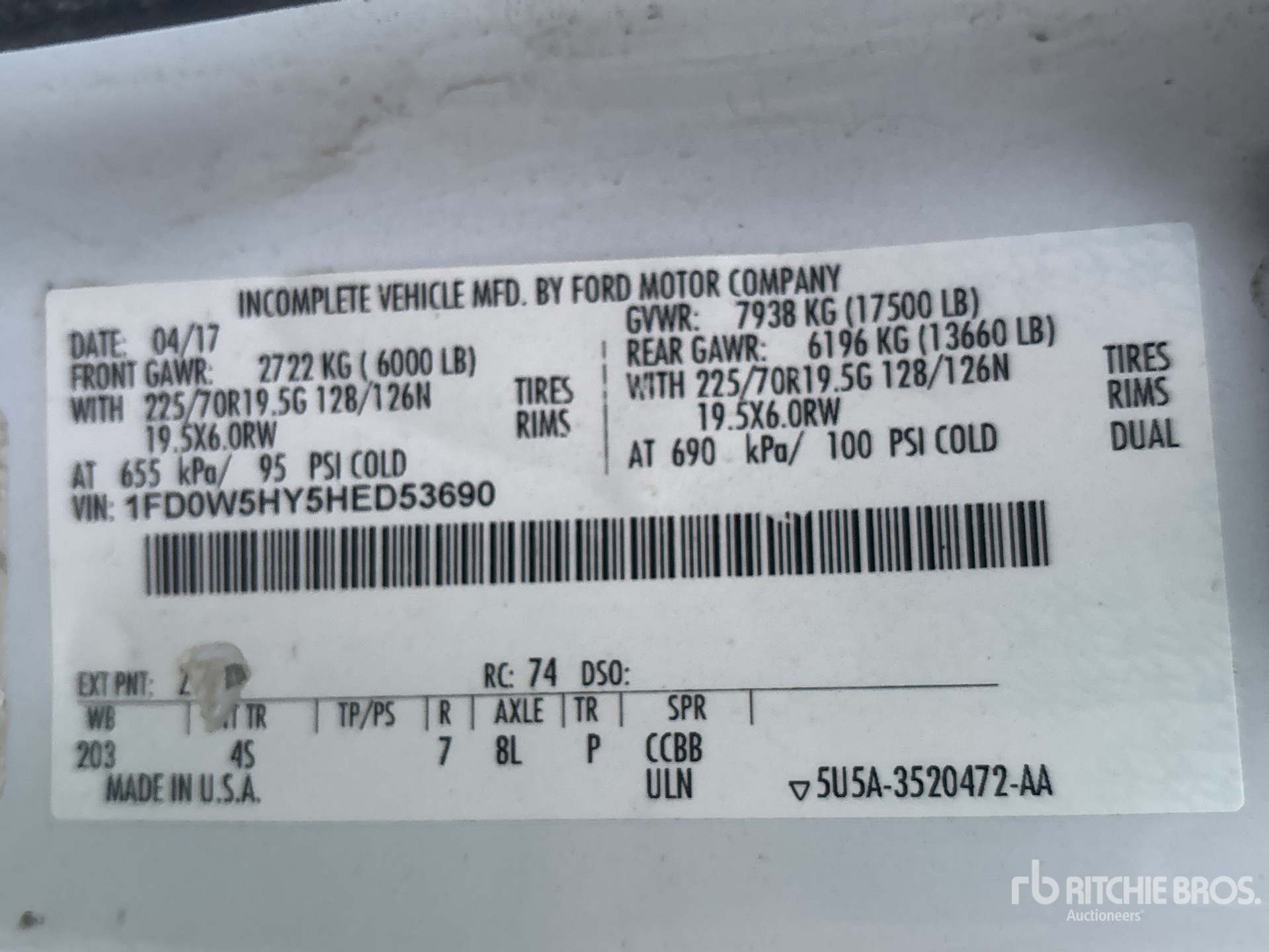 General Appearance with Serial Number / VIN