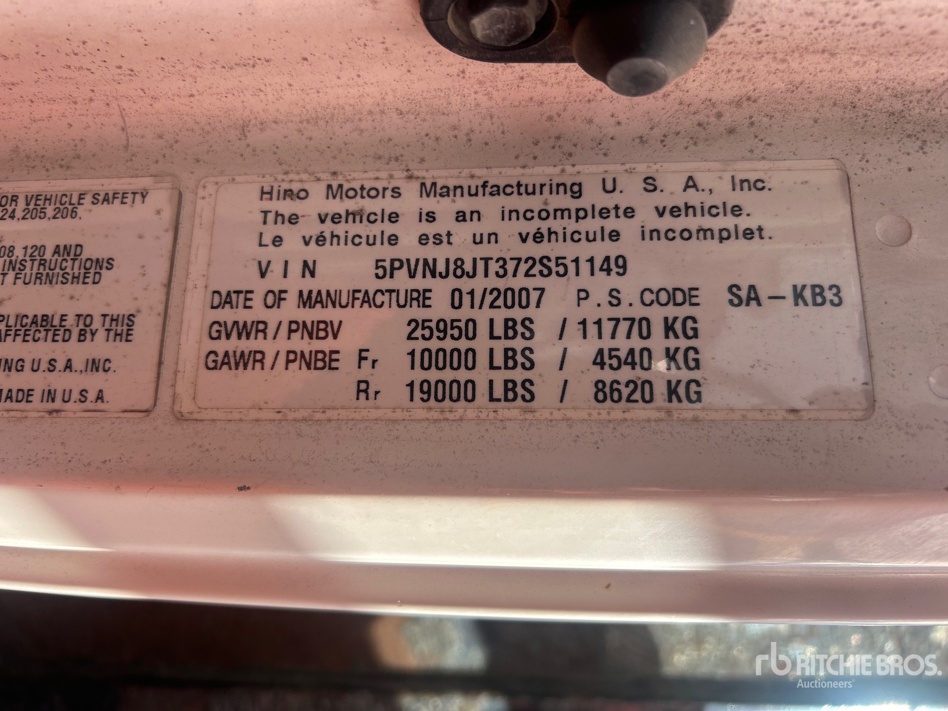 General Appearance with Serial Number / VIN