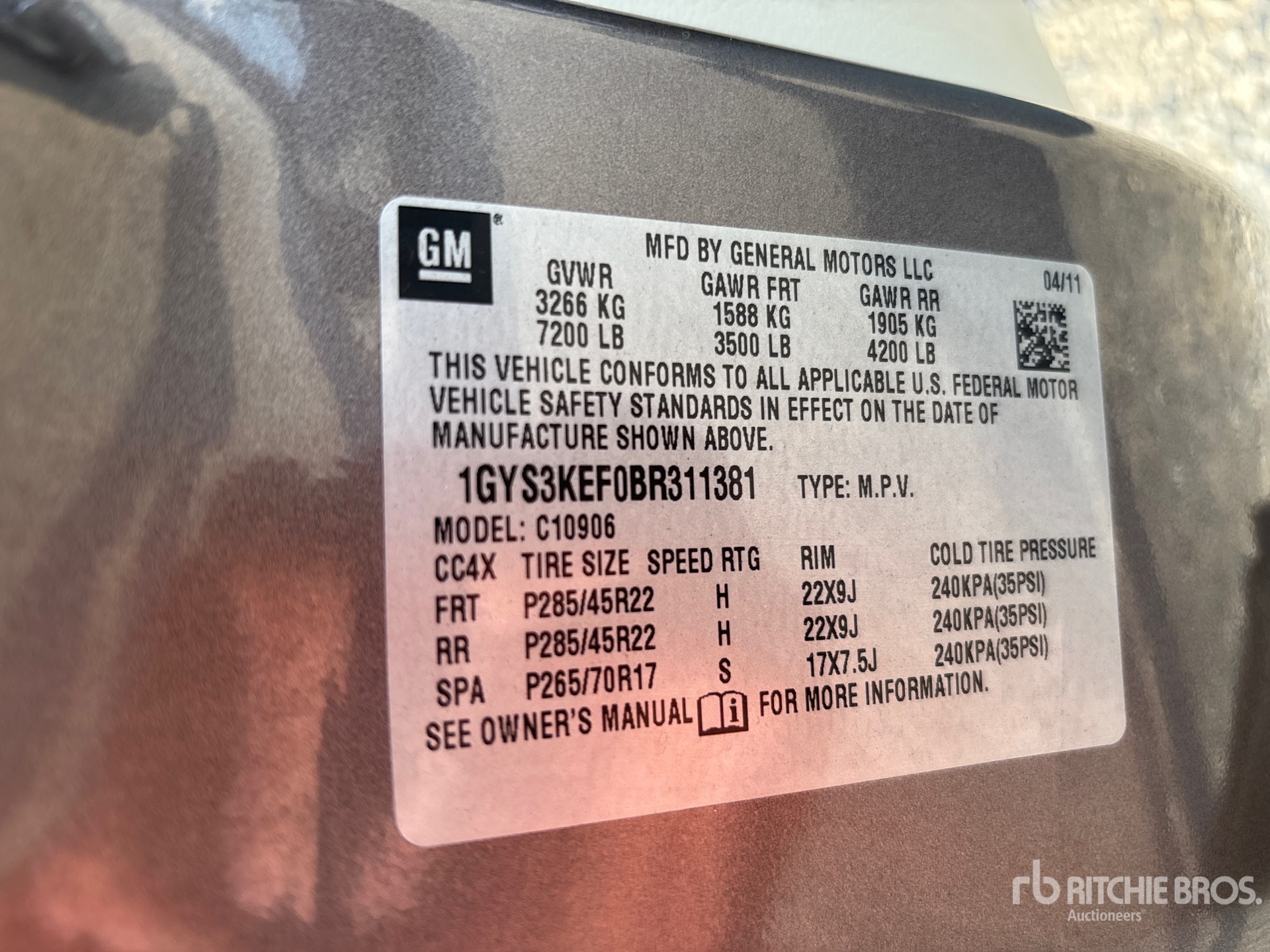 General Appearance with Serial Number / VIN