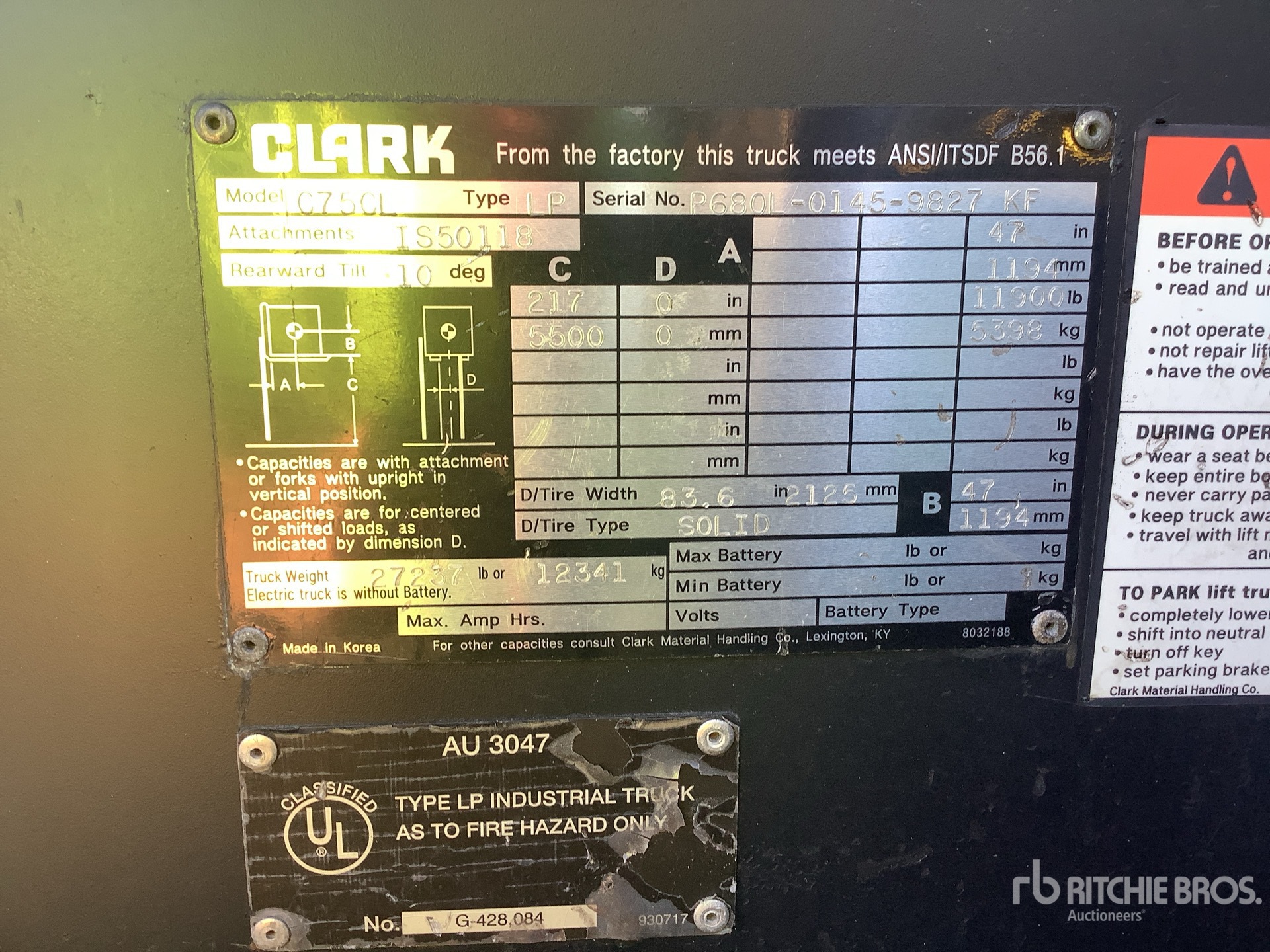 General Appearance with Serial Number / VIN