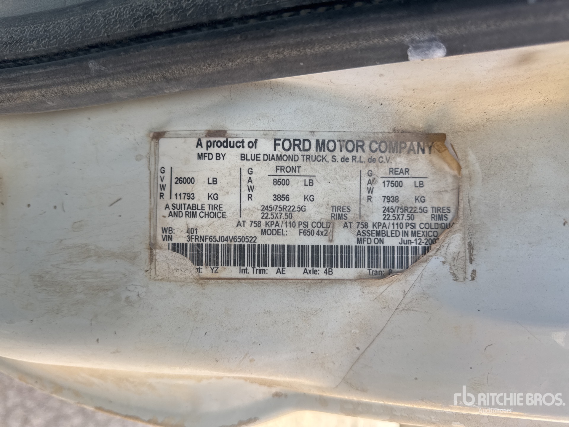 General Appearance with Serial Number / VIN