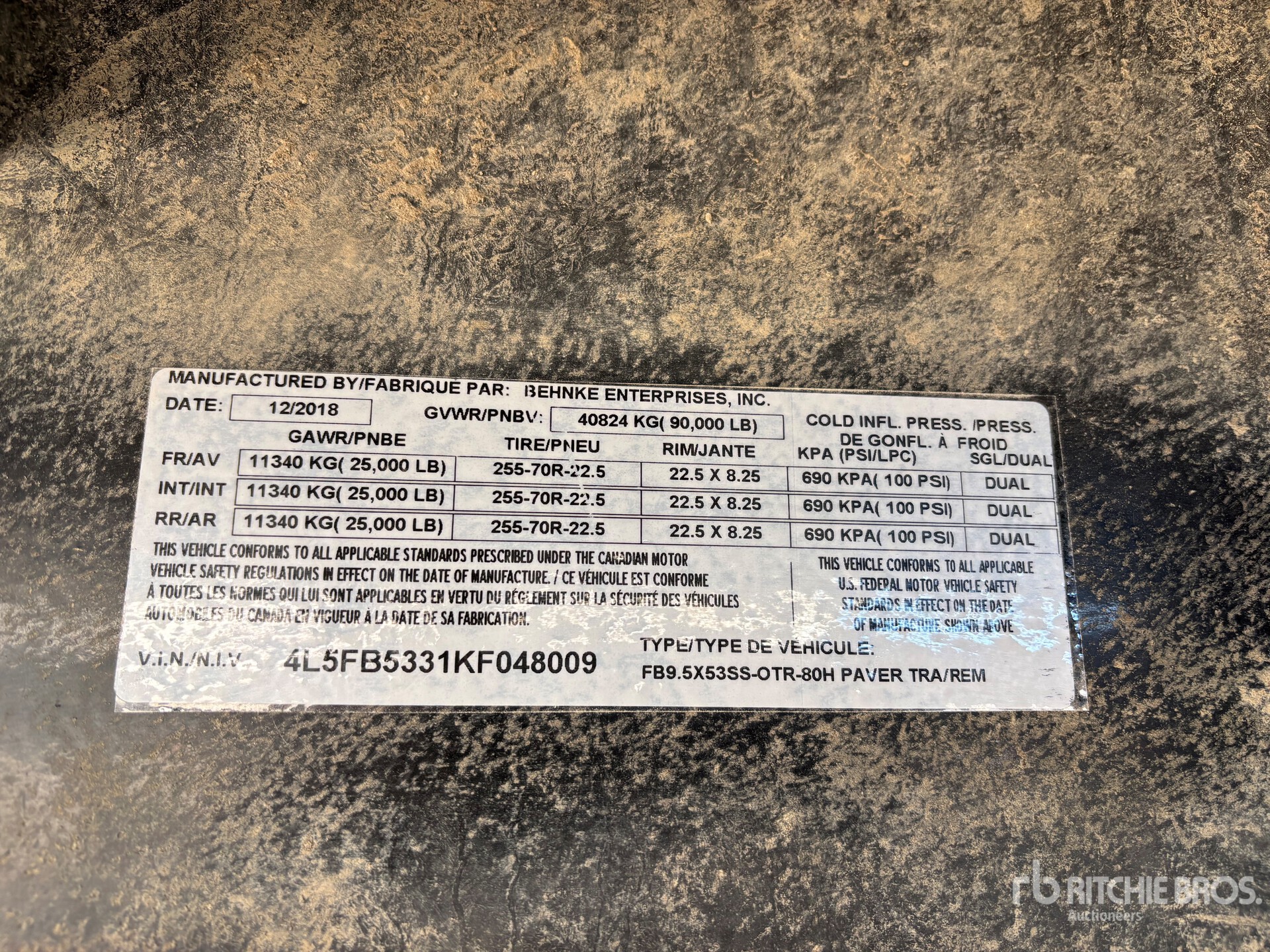 General Appearance with Serial Number / VIN