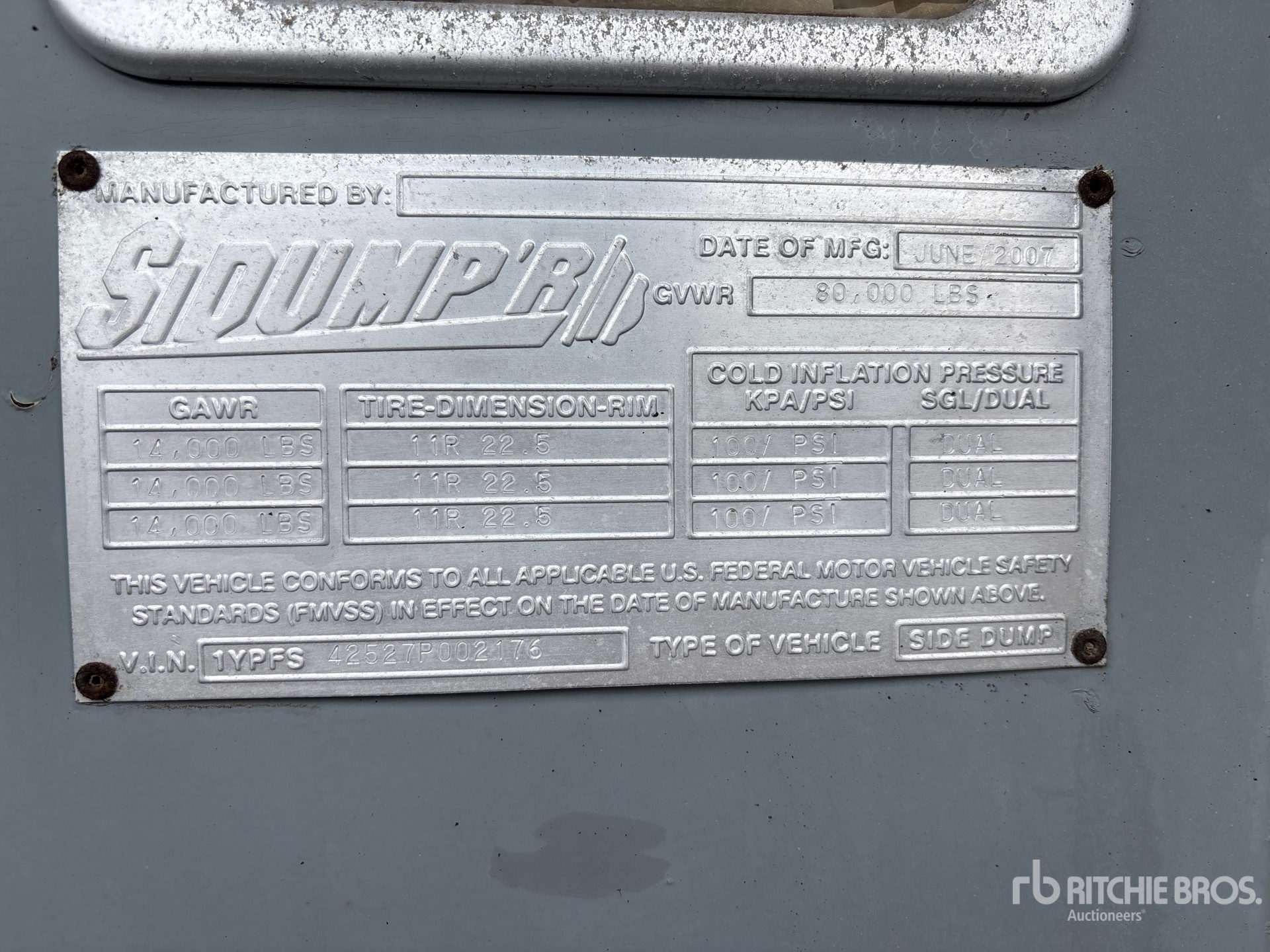 General Appearance with Serial Number / VIN