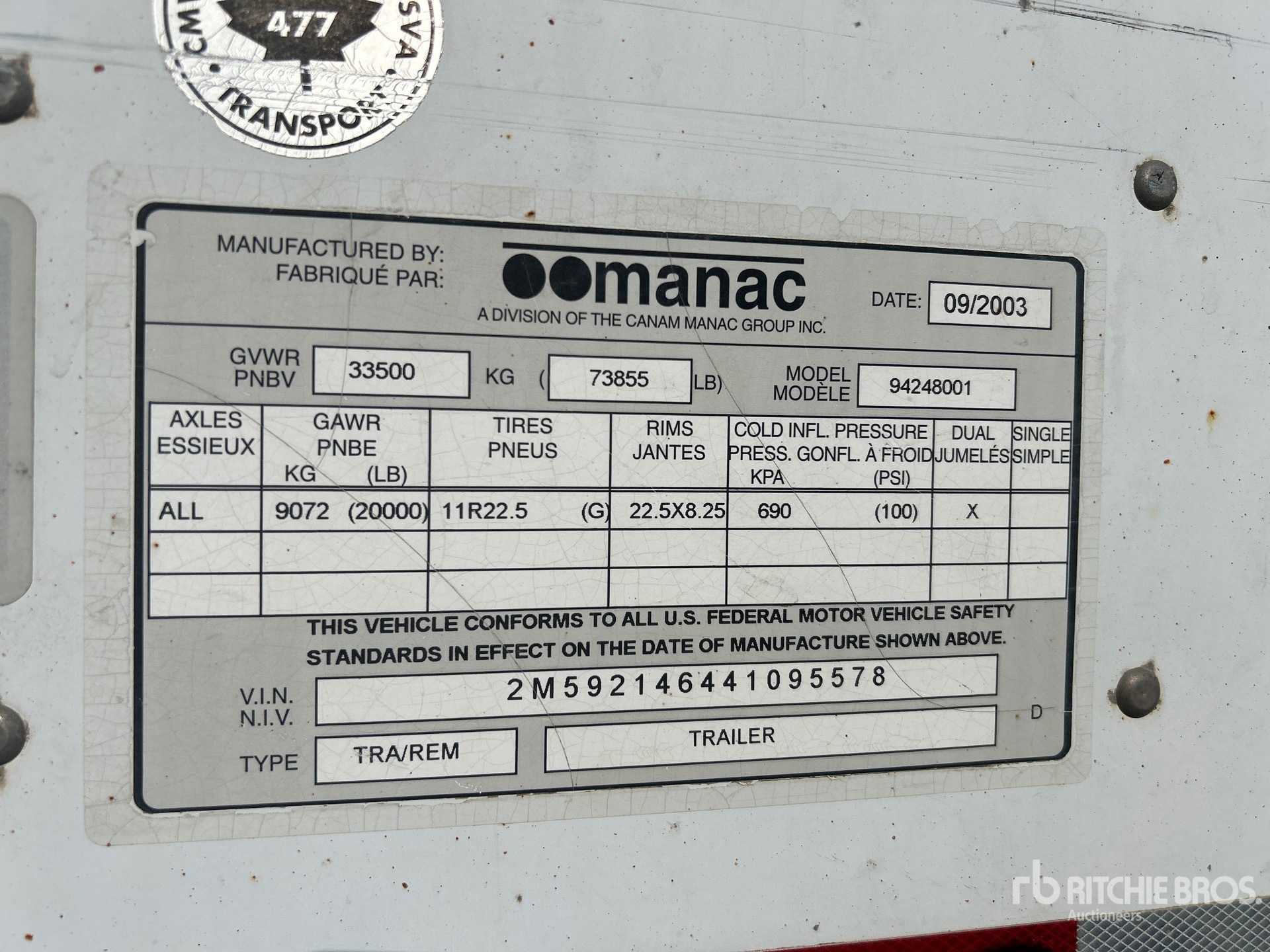 General Appearance with Serial Number / VIN