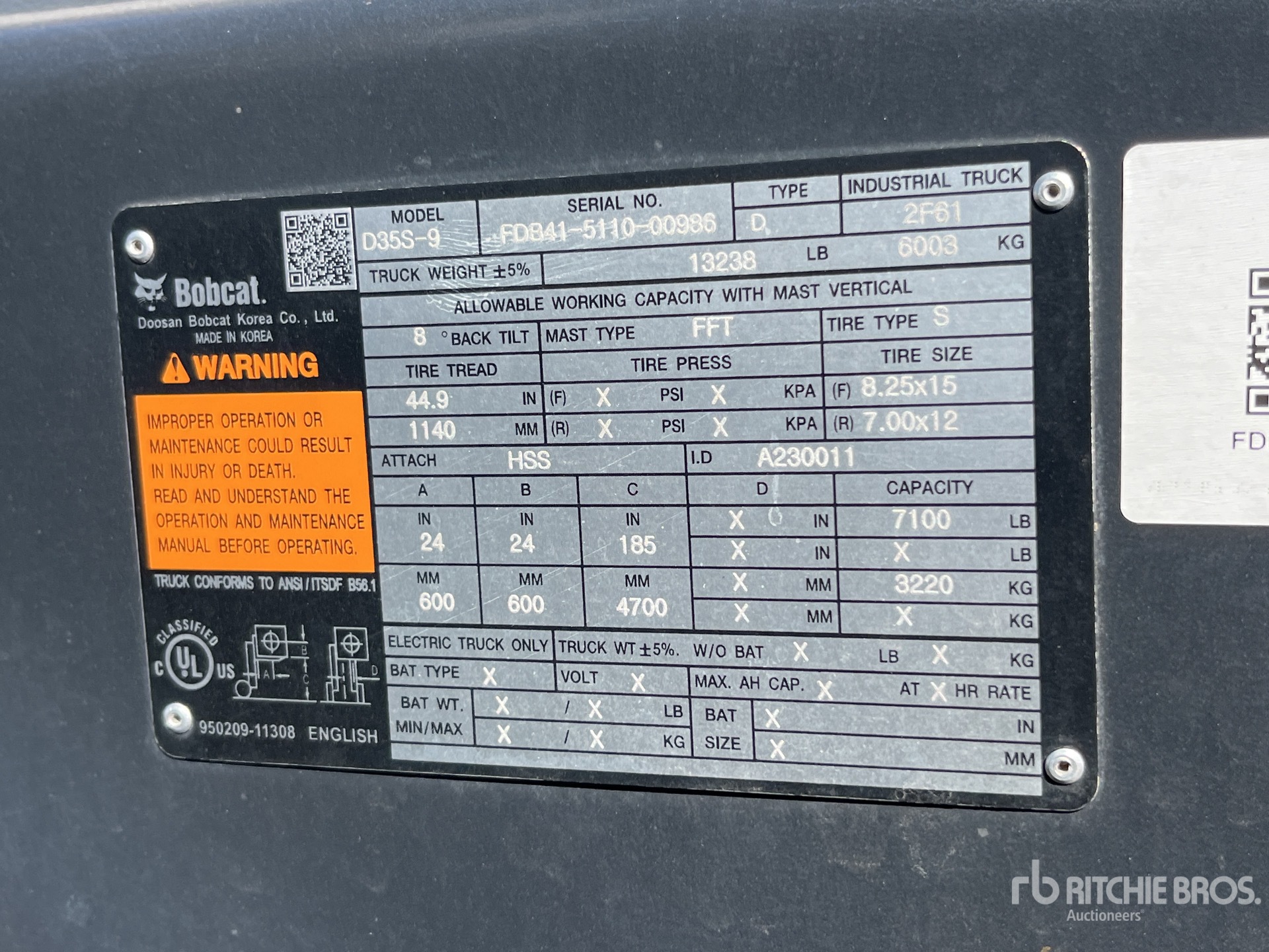 General Appearance with Serial Number / VIN