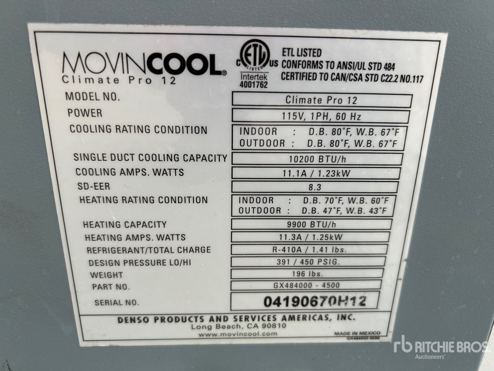 General Appearance with Serial Number / VIN
