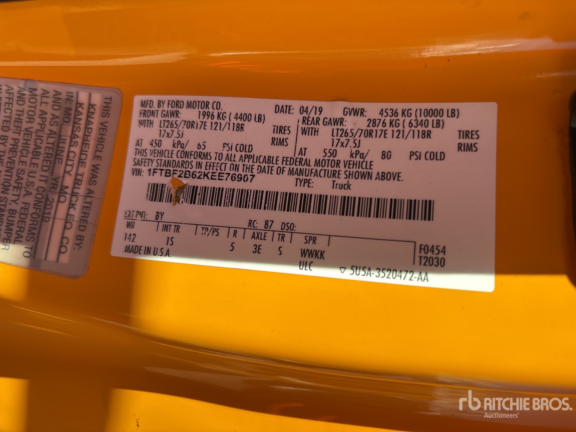 General Appearance with Serial Number / VIN