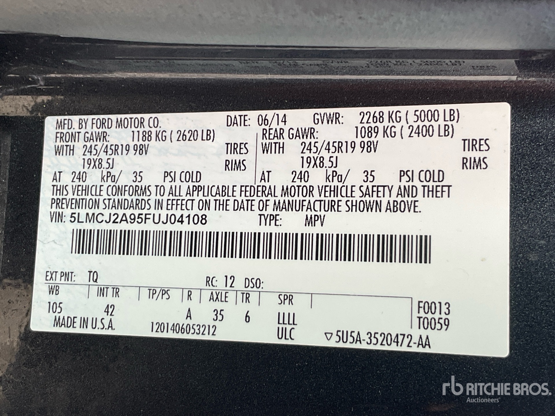 General Appearance with Serial Number / VIN