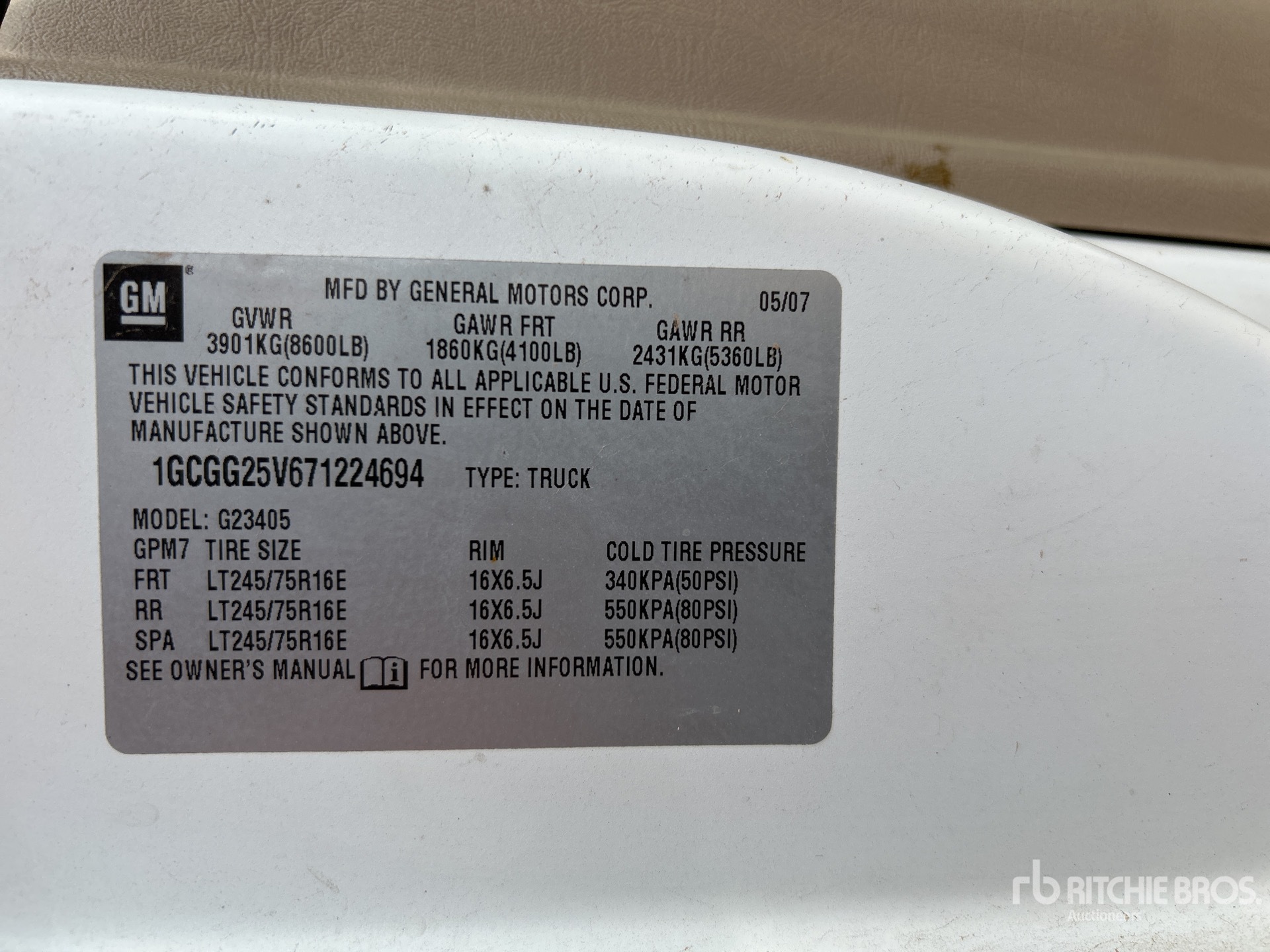 General Appearance with Serial Number / VIN