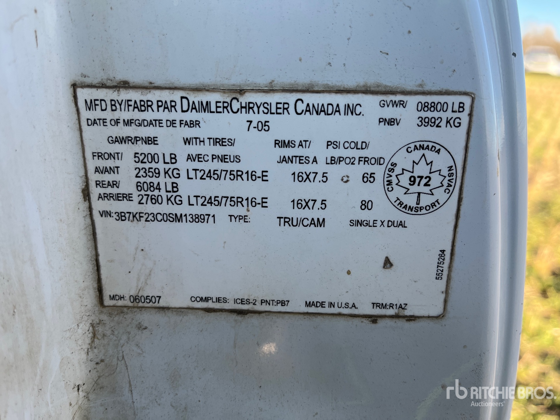 General Appearance with Serial Number / VIN