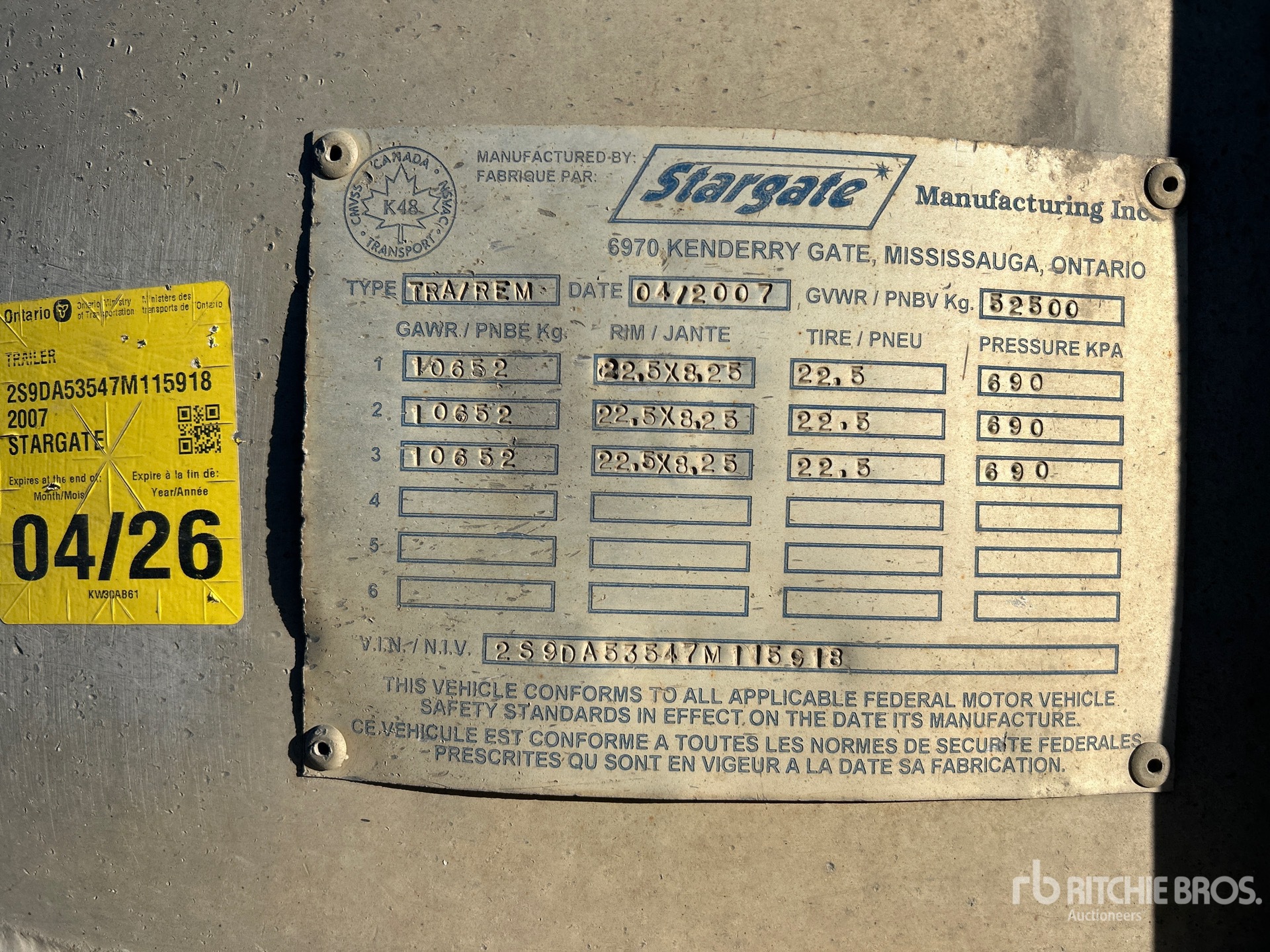 General Appearance with Serial Number / VIN