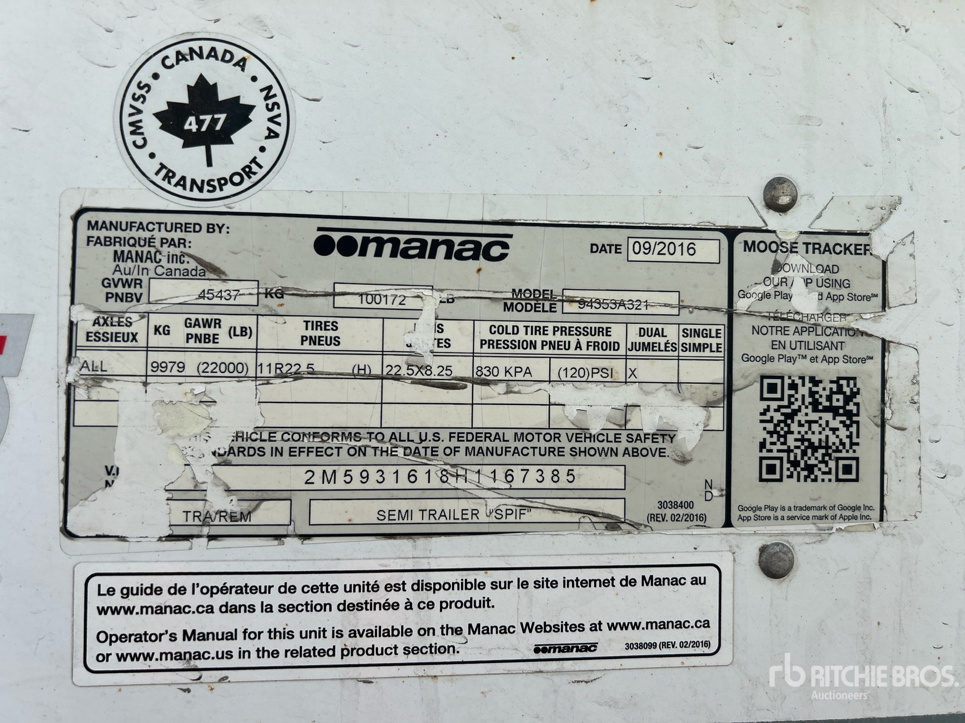 General Appearance with Serial Number / VIN