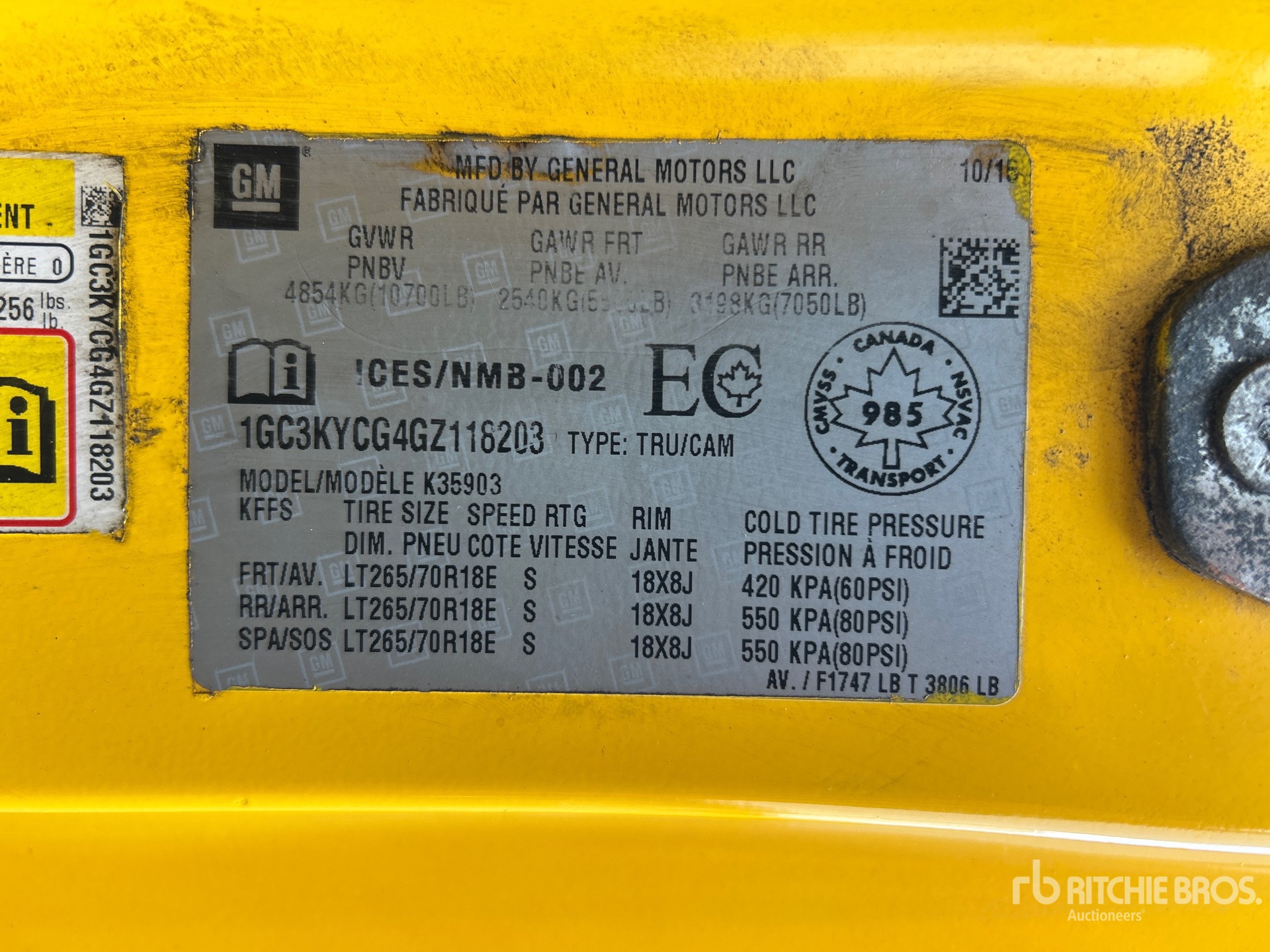 General Appearance with Serial Number / VIN