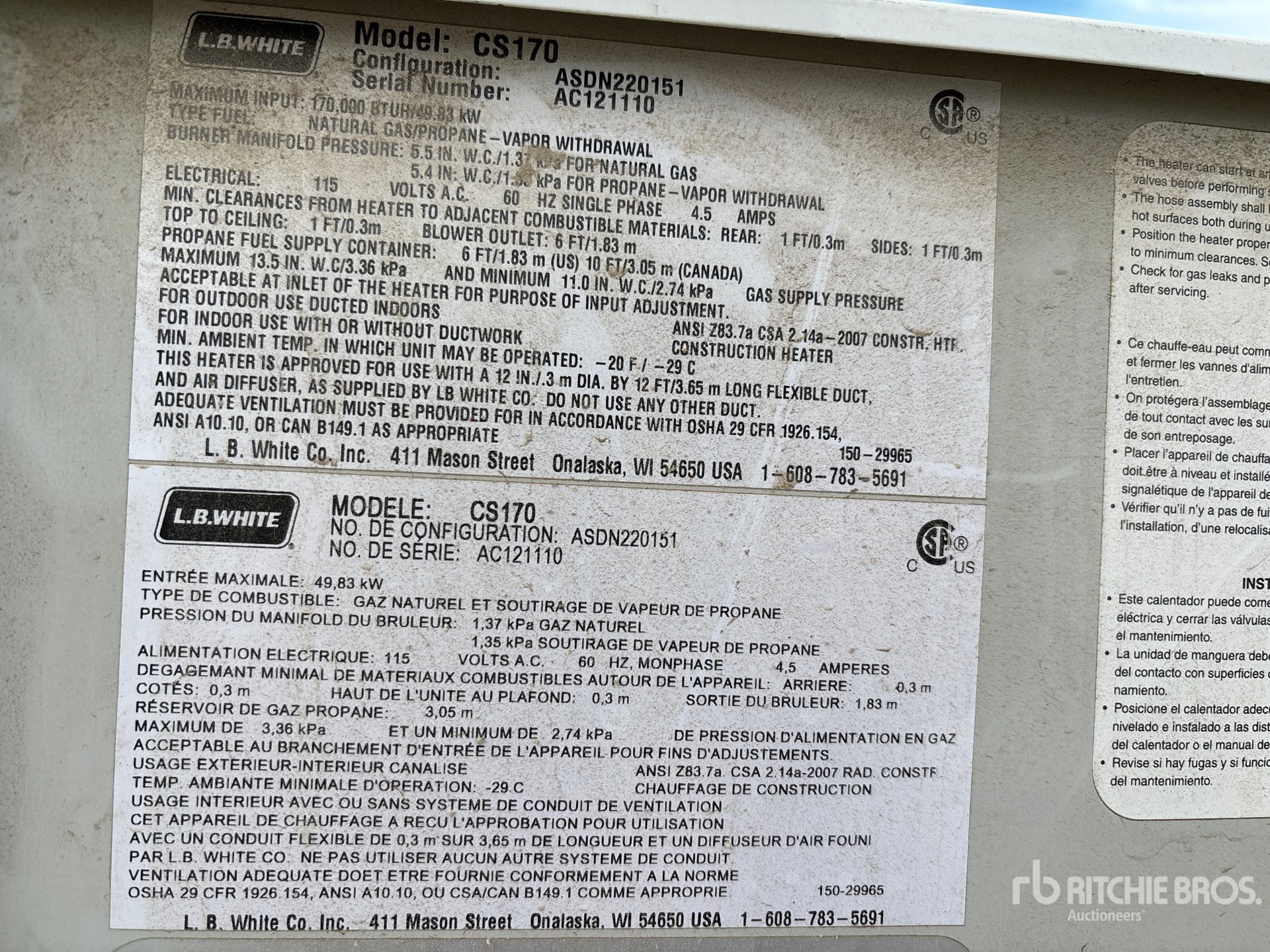 General Appearance with Serial Number / VIN
