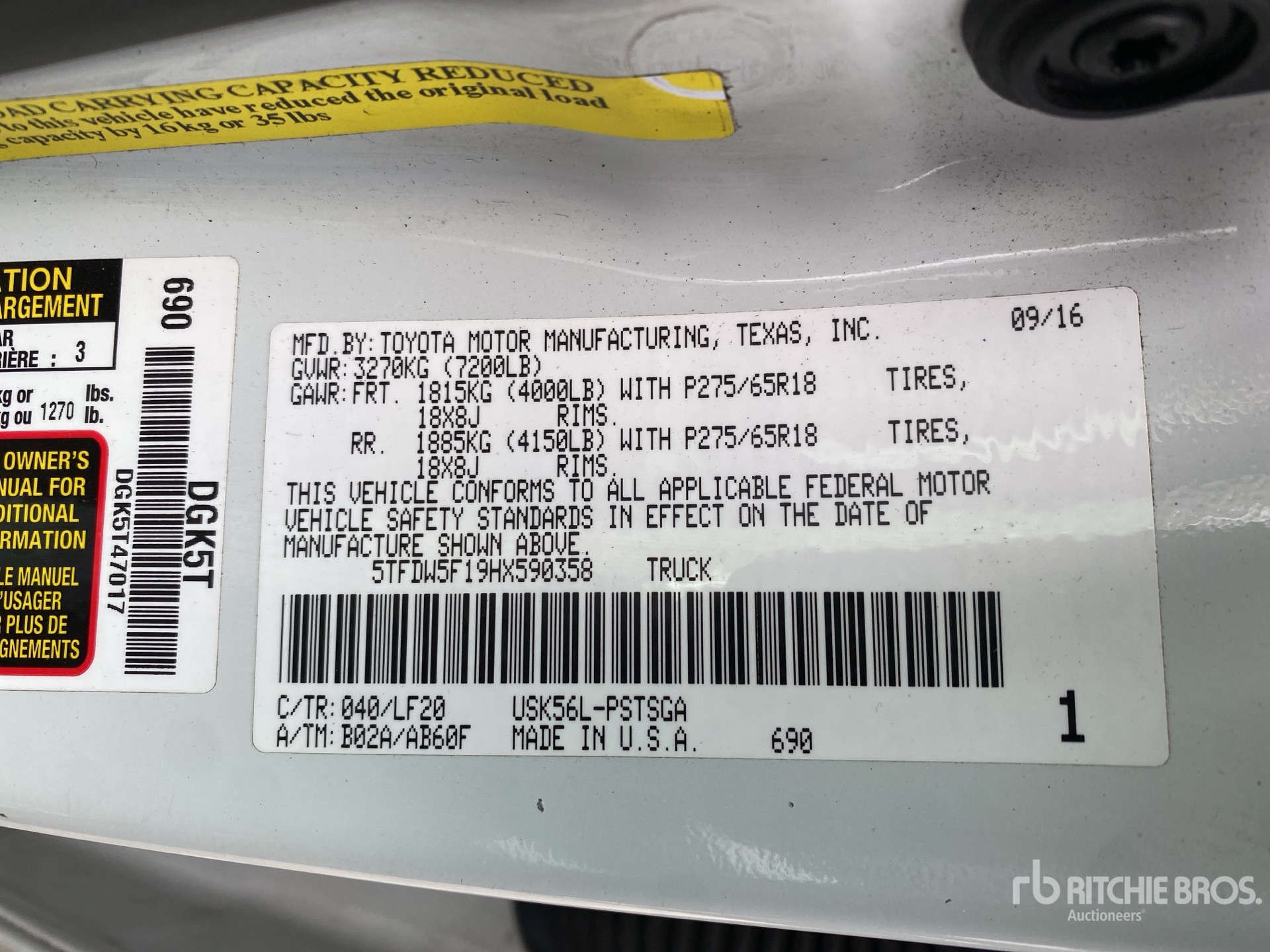 General Appearance with Serial Number / VIN