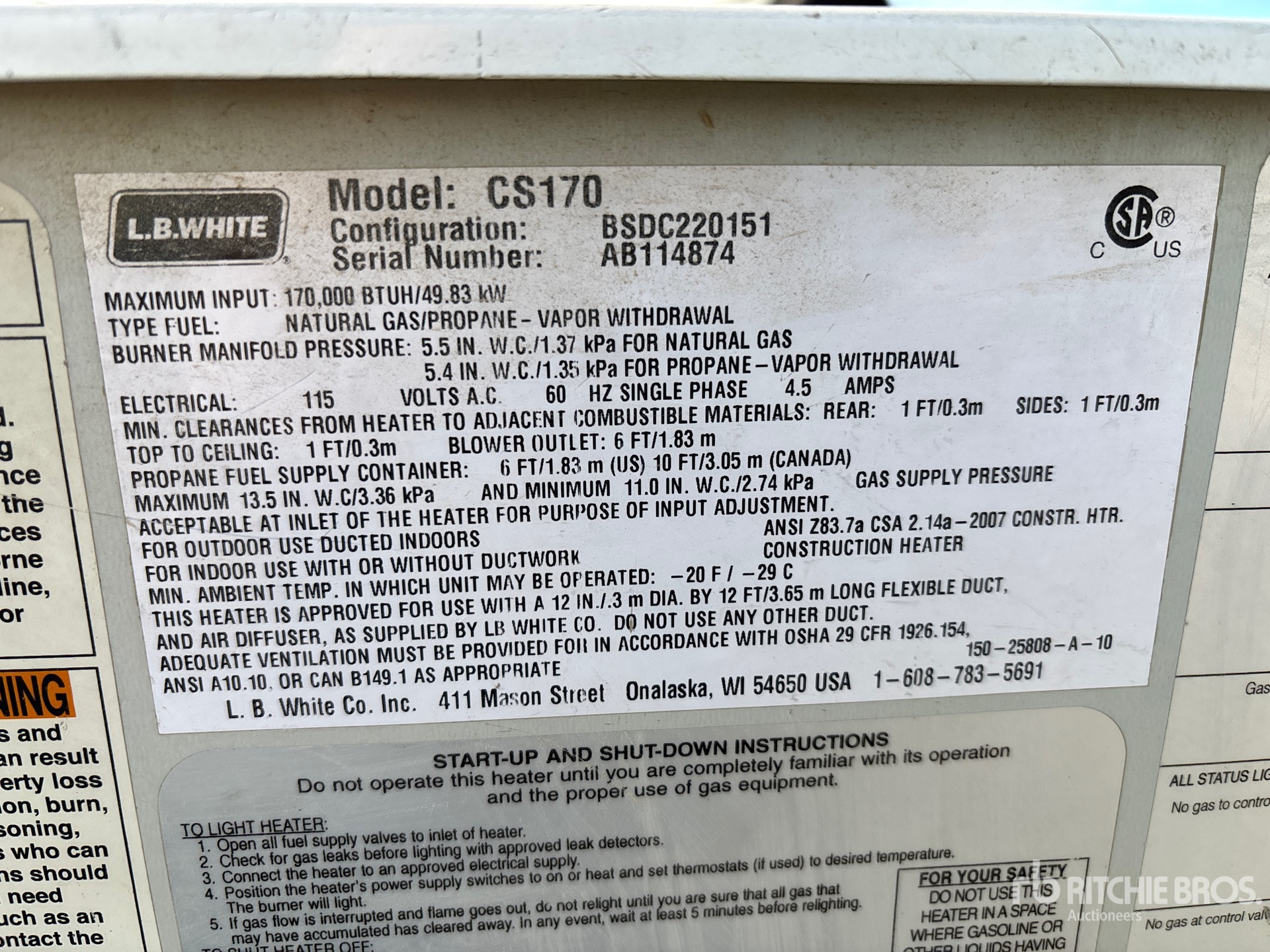 General Appearance with Serial Number / VIN