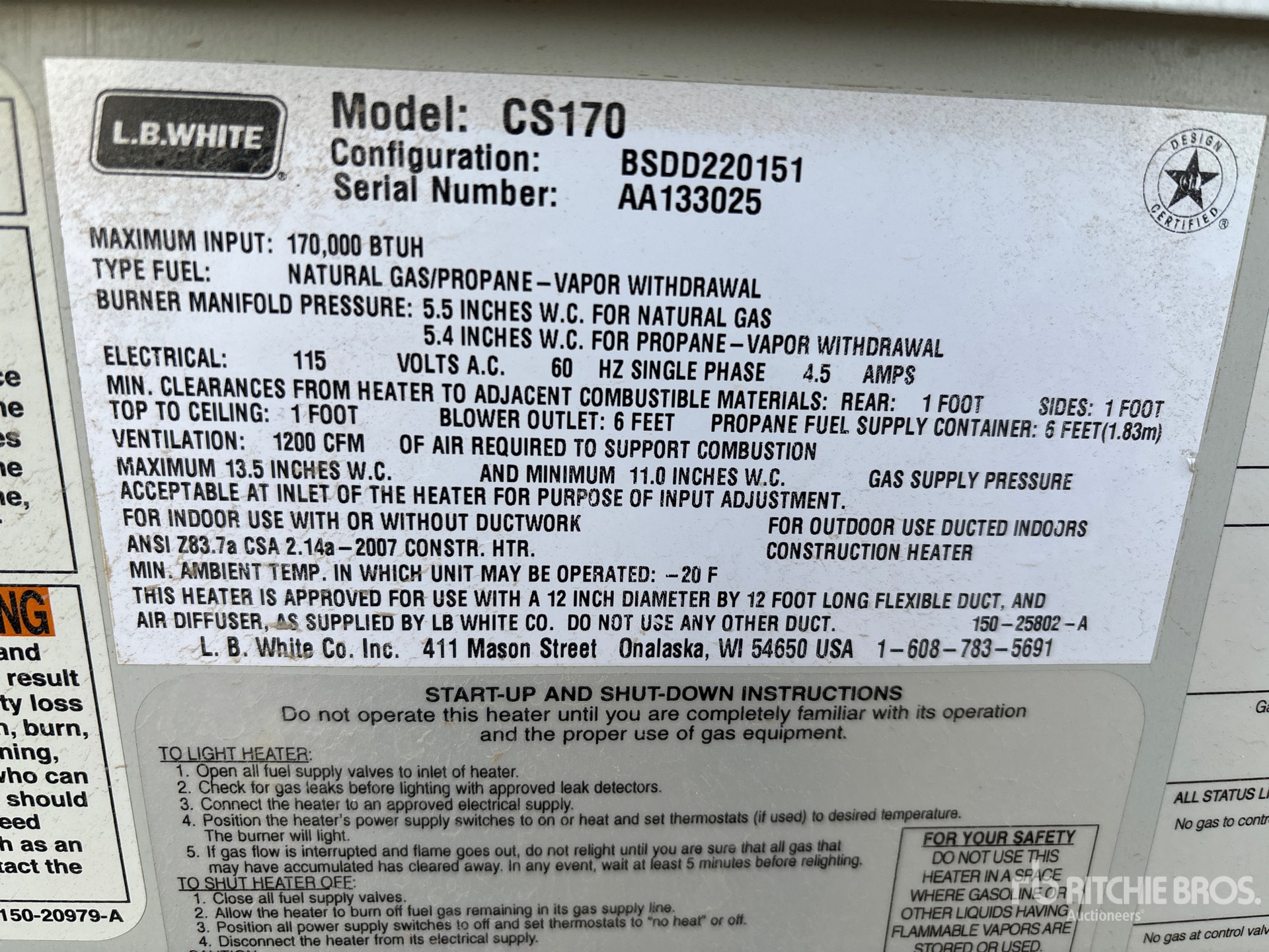 General Appearance with Serial Number / VIN