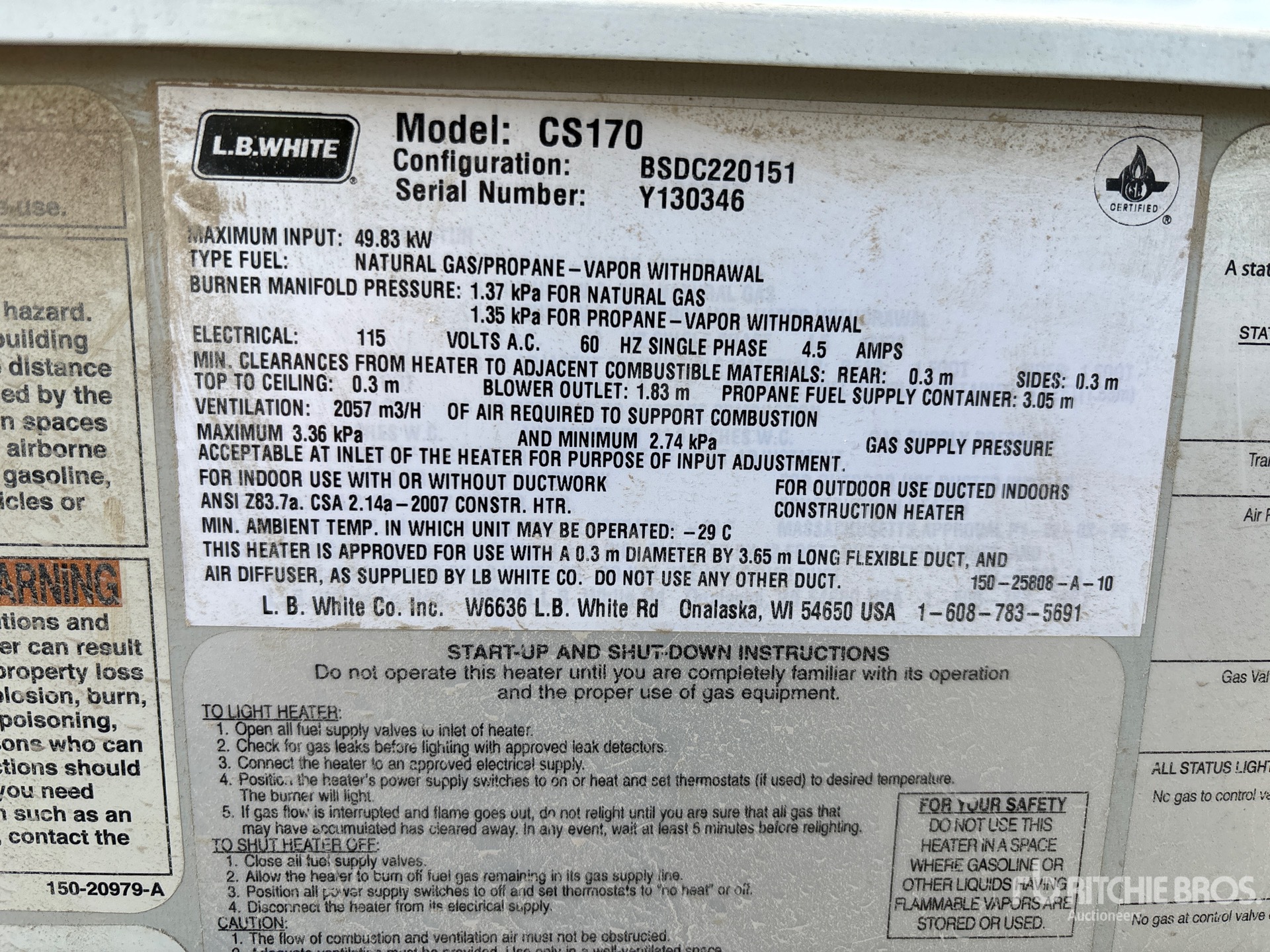 General Appearance with Serial Number / VIN