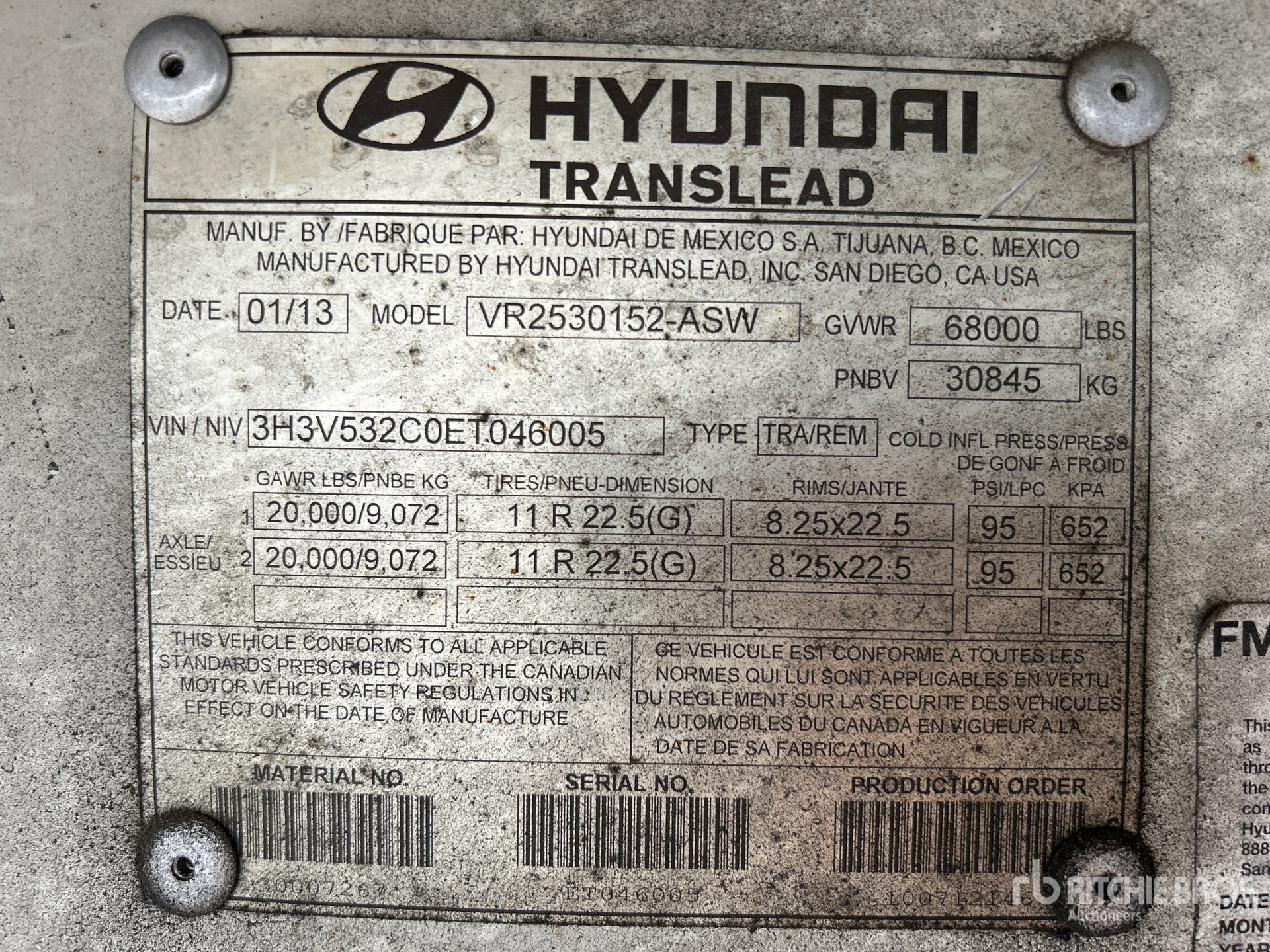 General Appearance with Serial Number / VIN