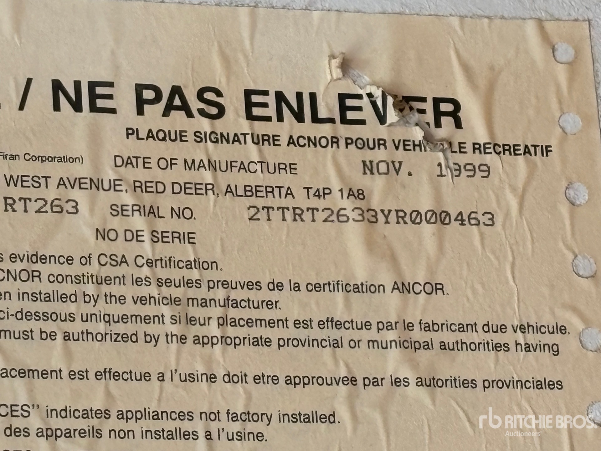 General Appearance with Numéro de série/Numéro d'identification du véhicule automobile
