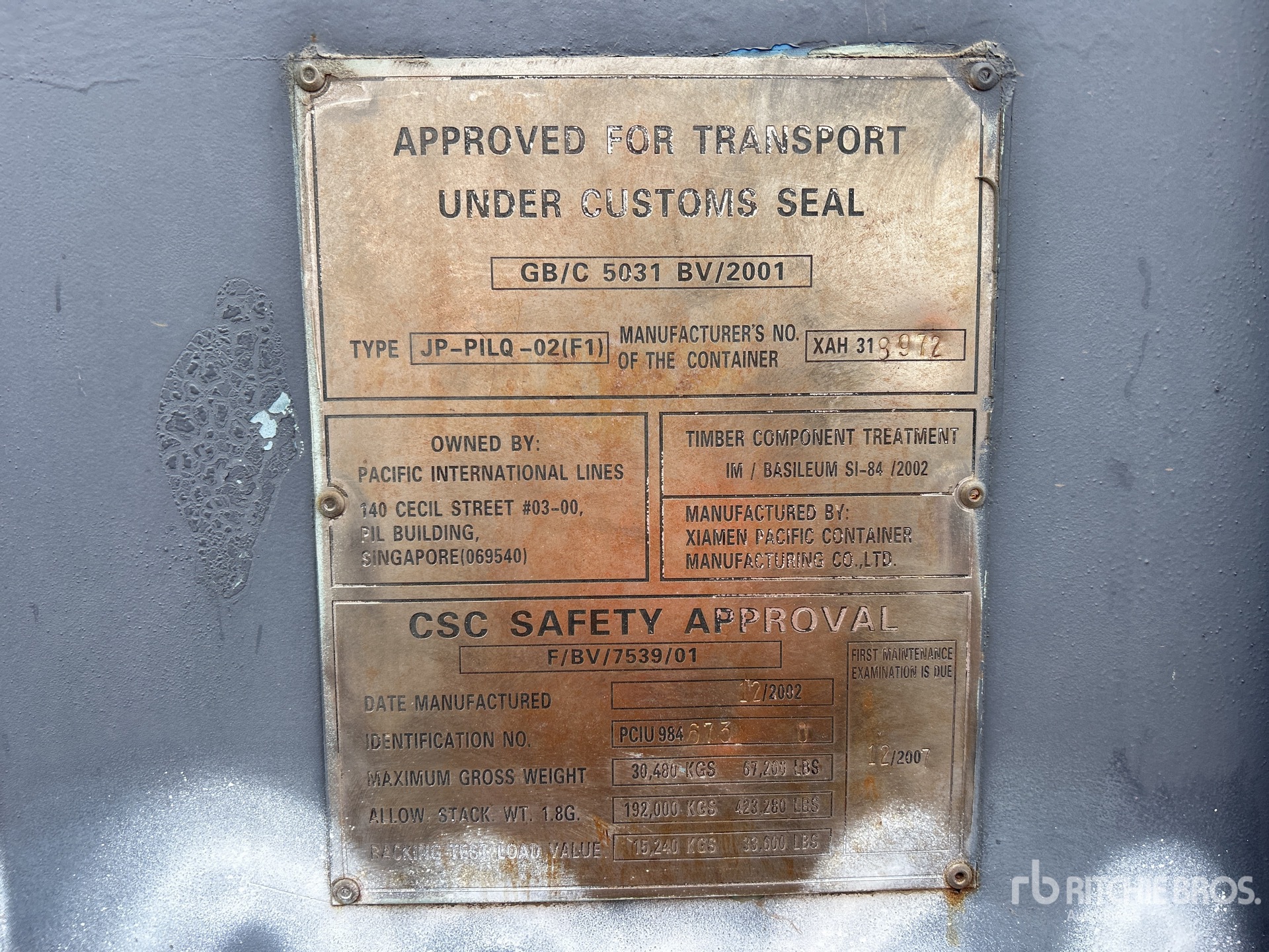 General Appearance with Serial Number / VIN
