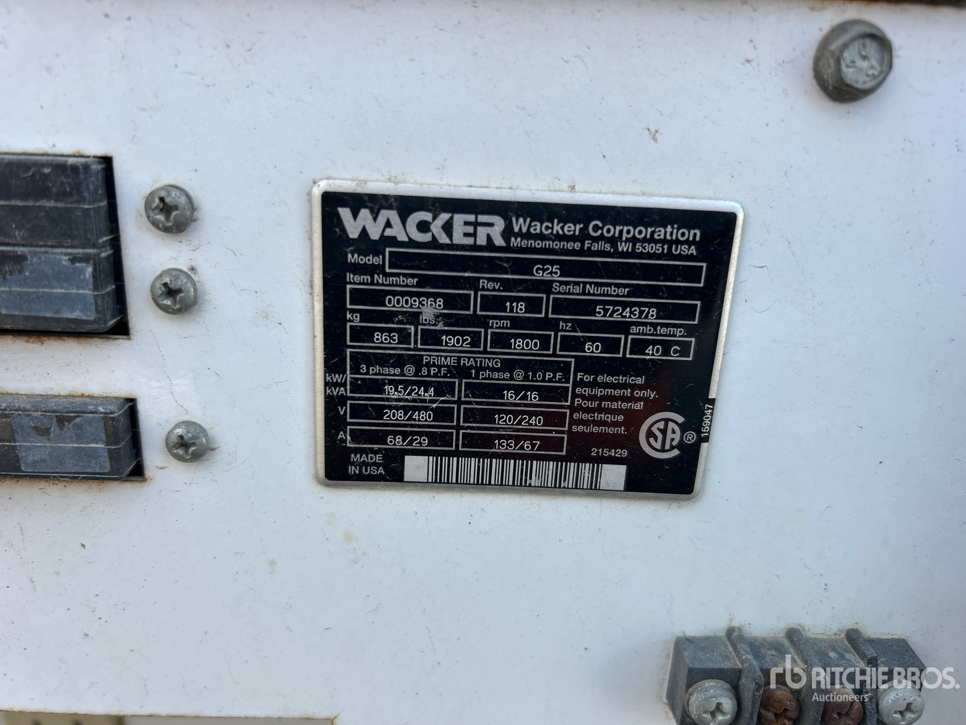 General Appearance with Unit Serial Number