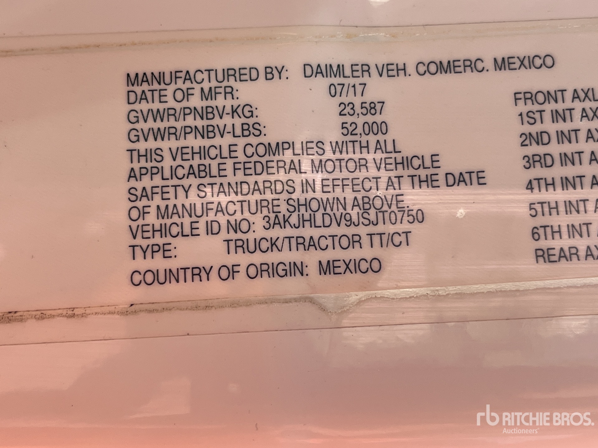 General Appearance with Serial Number / VIN