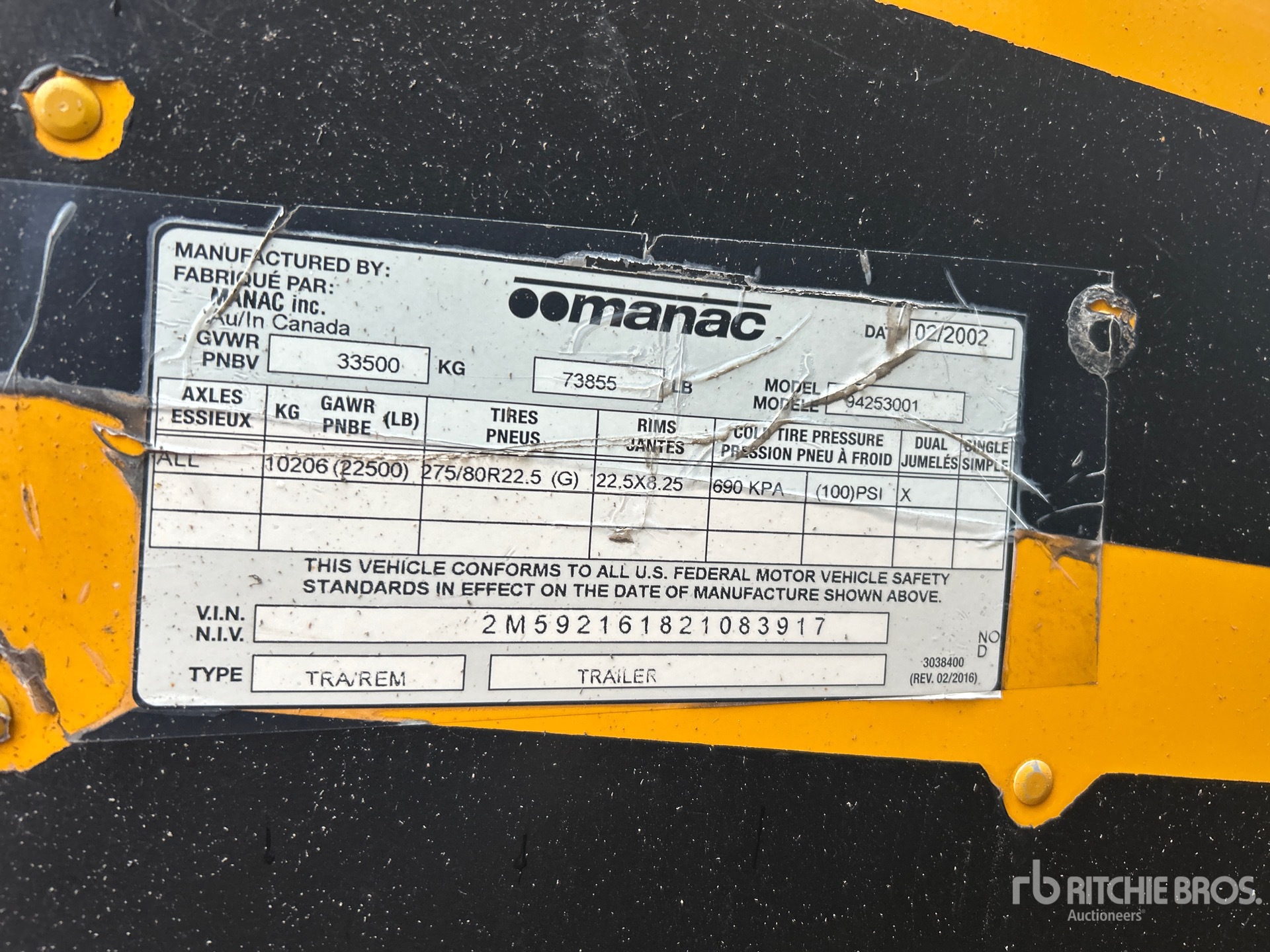 General Appearance with Serial Number / VIN