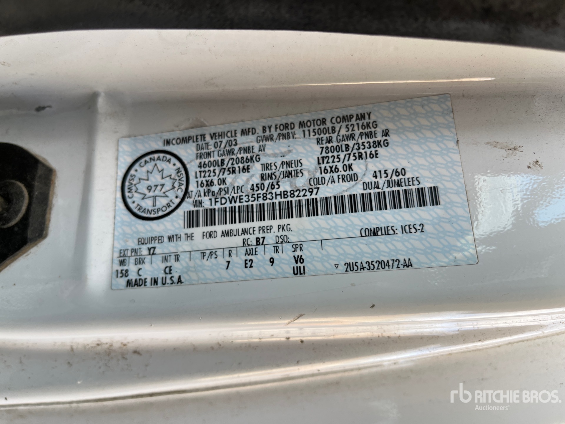 General Appearance with Serial Number / VIN