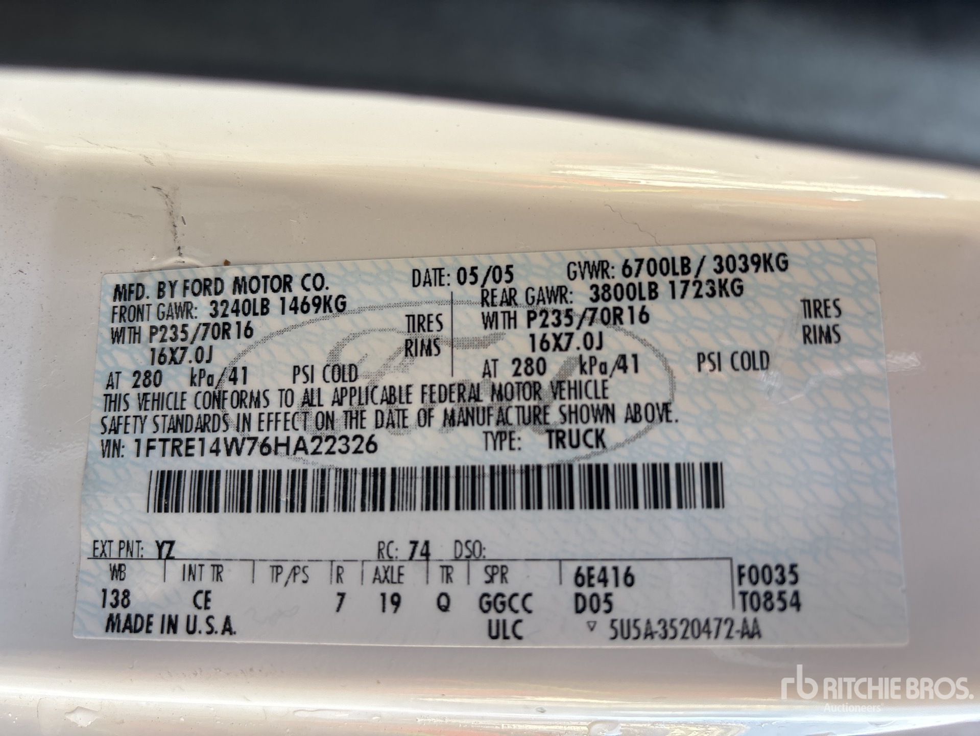 General Appearance with Serial Number / VIN