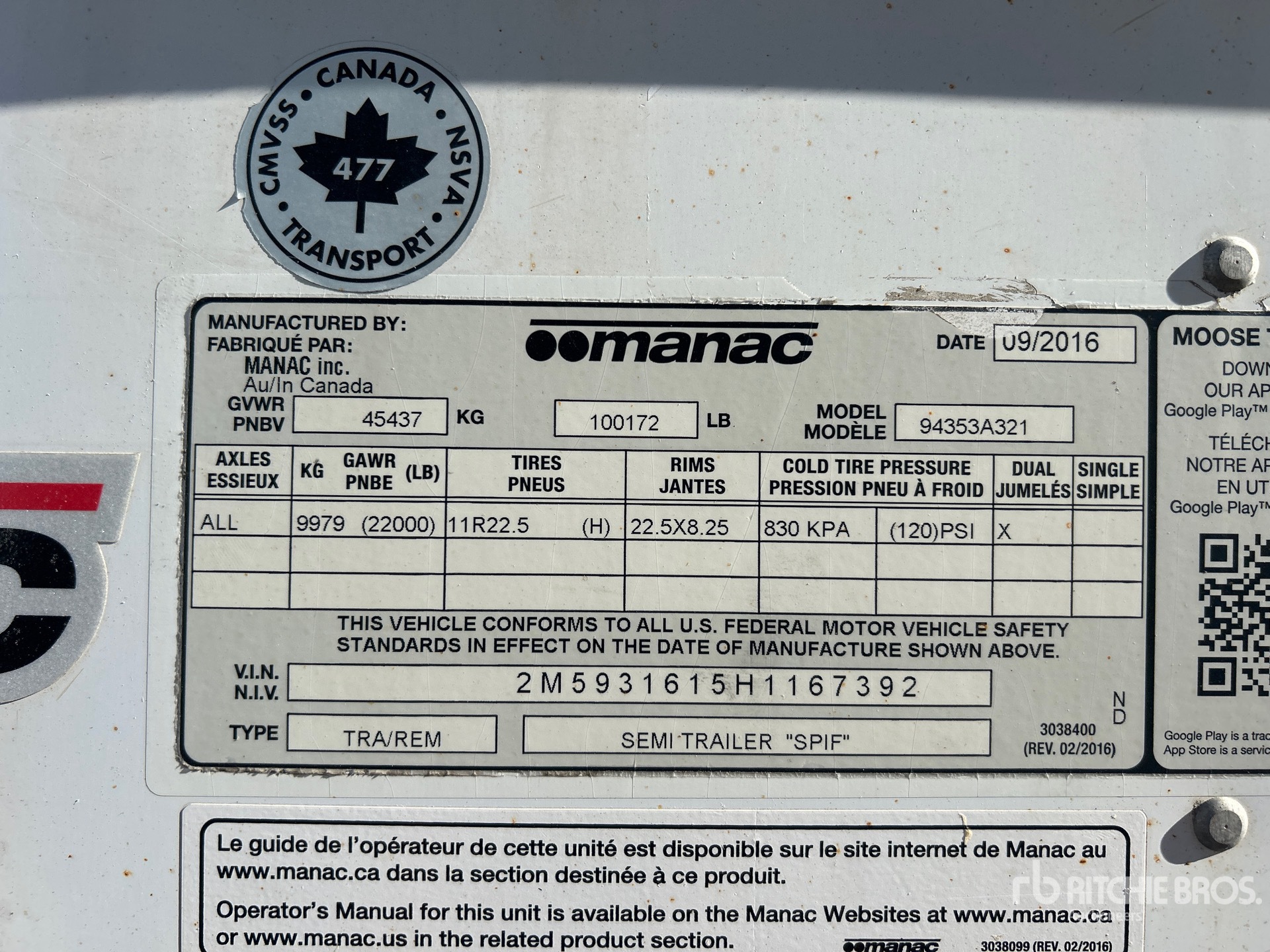 General Appearance with Serial Number / VIN