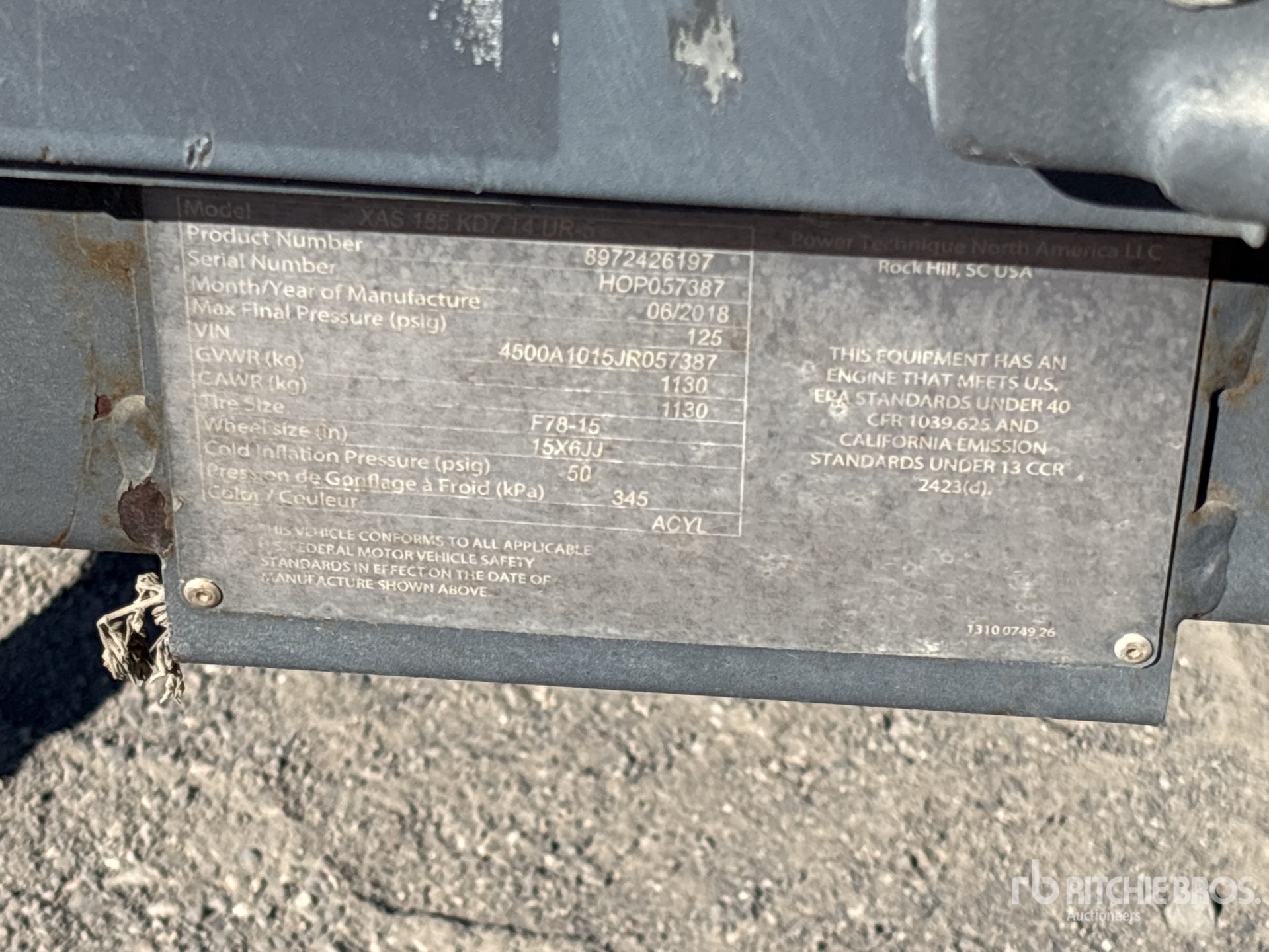 General Appearance with Serial Number / VIN