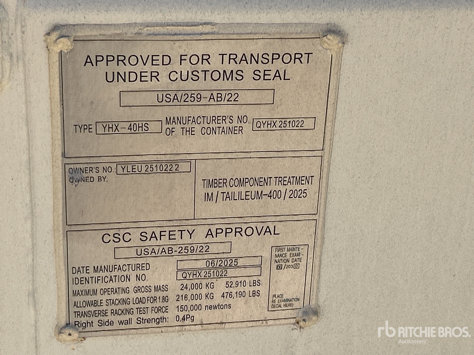 General Appearance with Serial Number / VIN