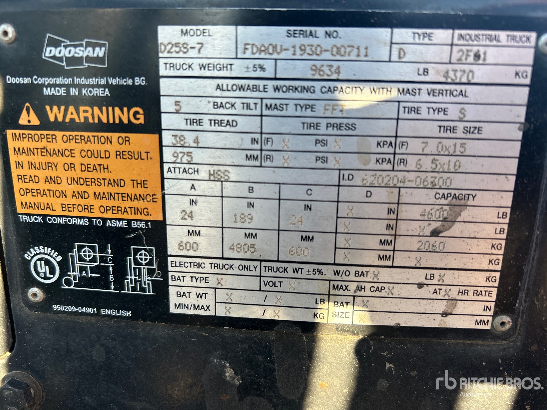 General Appearance with Serial Number / VIN