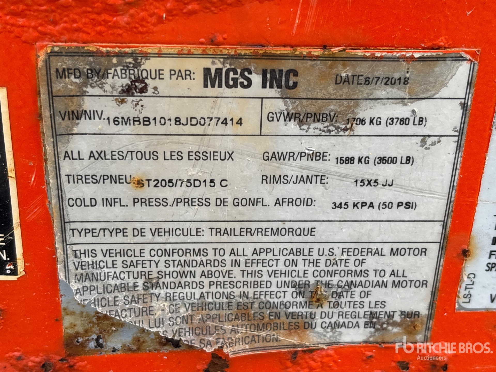 General Appearance with Serial Number / VIN
