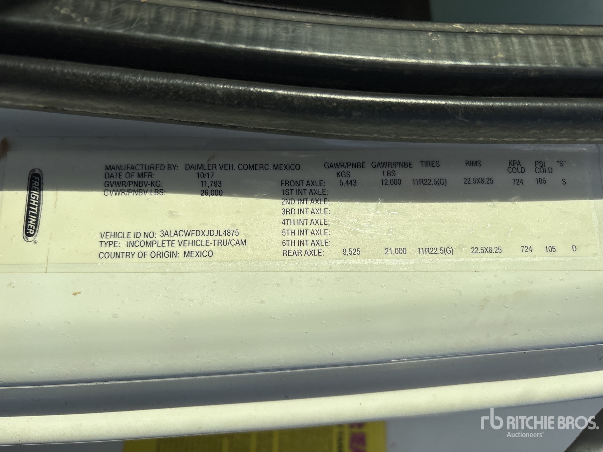 General Appearance with Serial Number / VIN