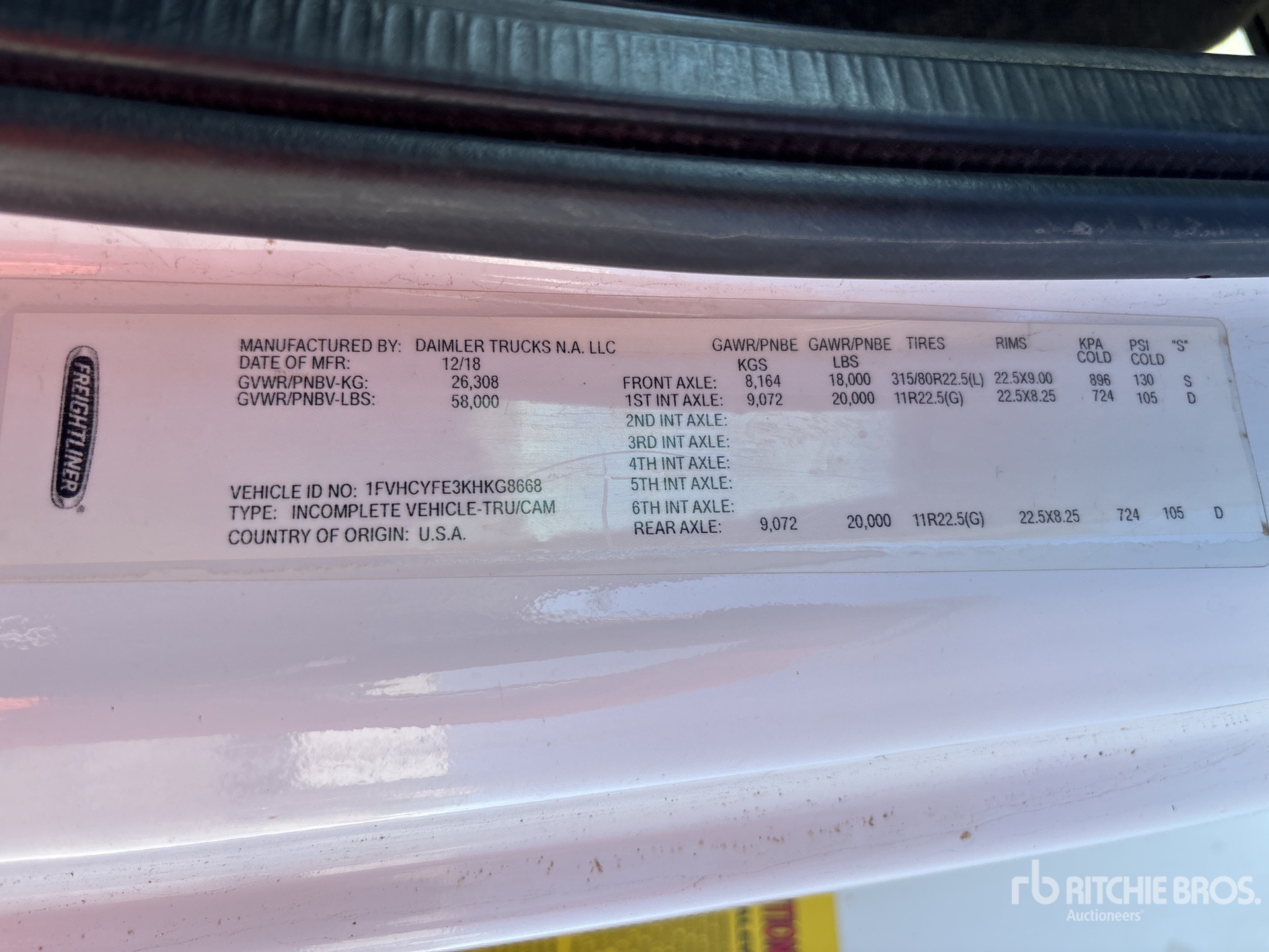 General Appearance with Serial Number / VIN