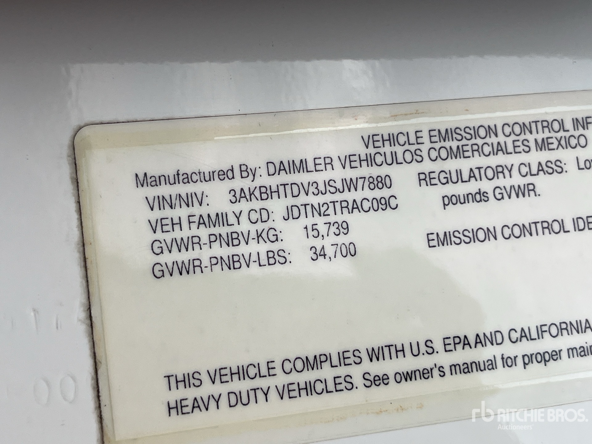 General Appearance with Serial Number / VIN