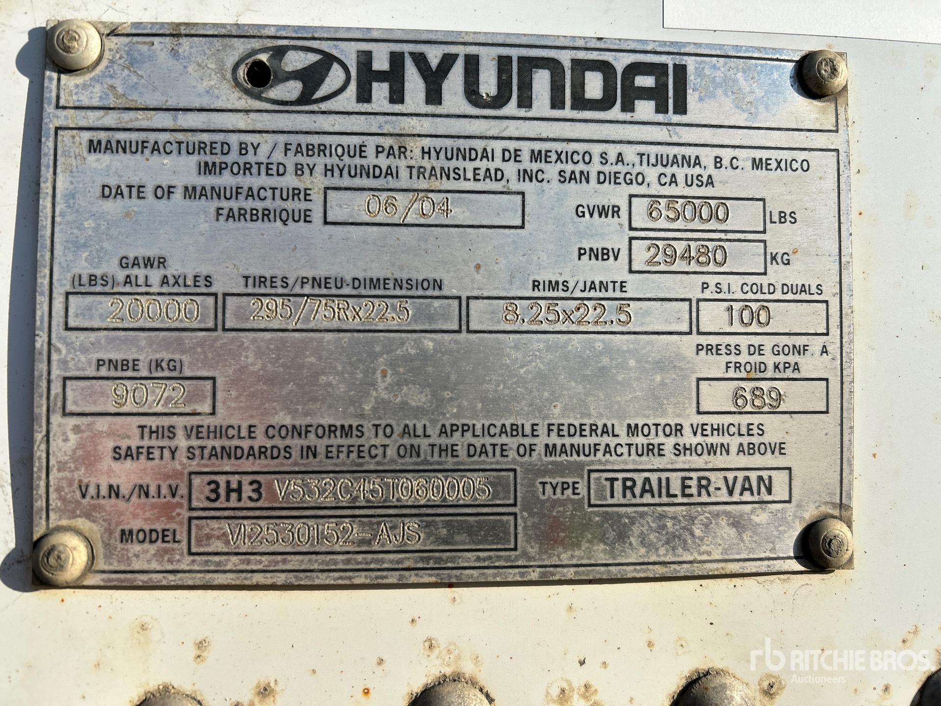 General Appearance with Serial Number / VIN