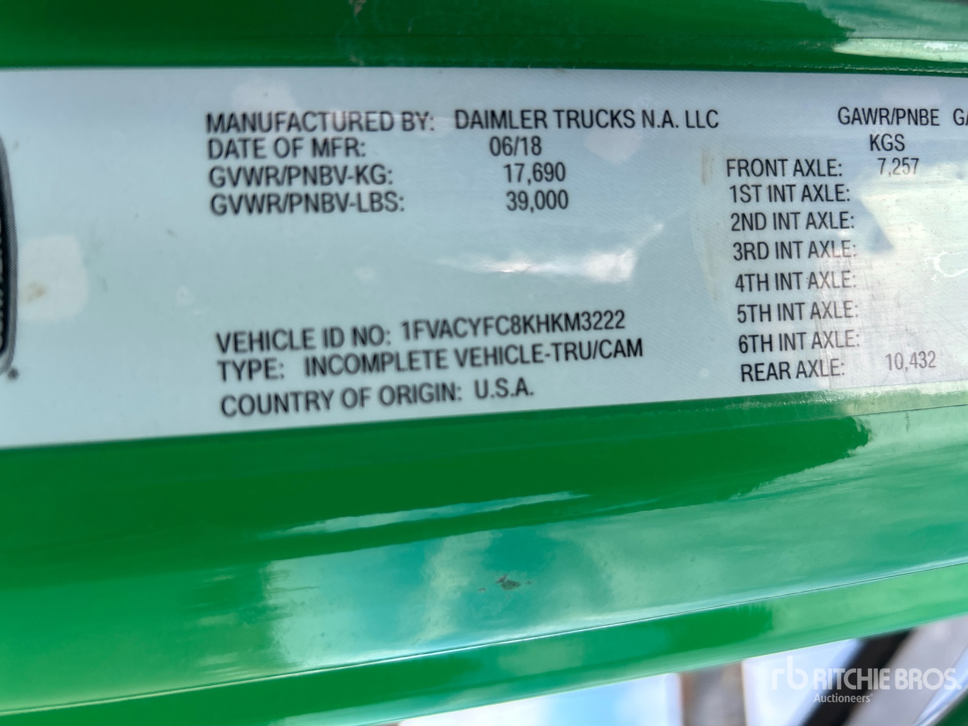 General Appearance with Serial Number / VIN