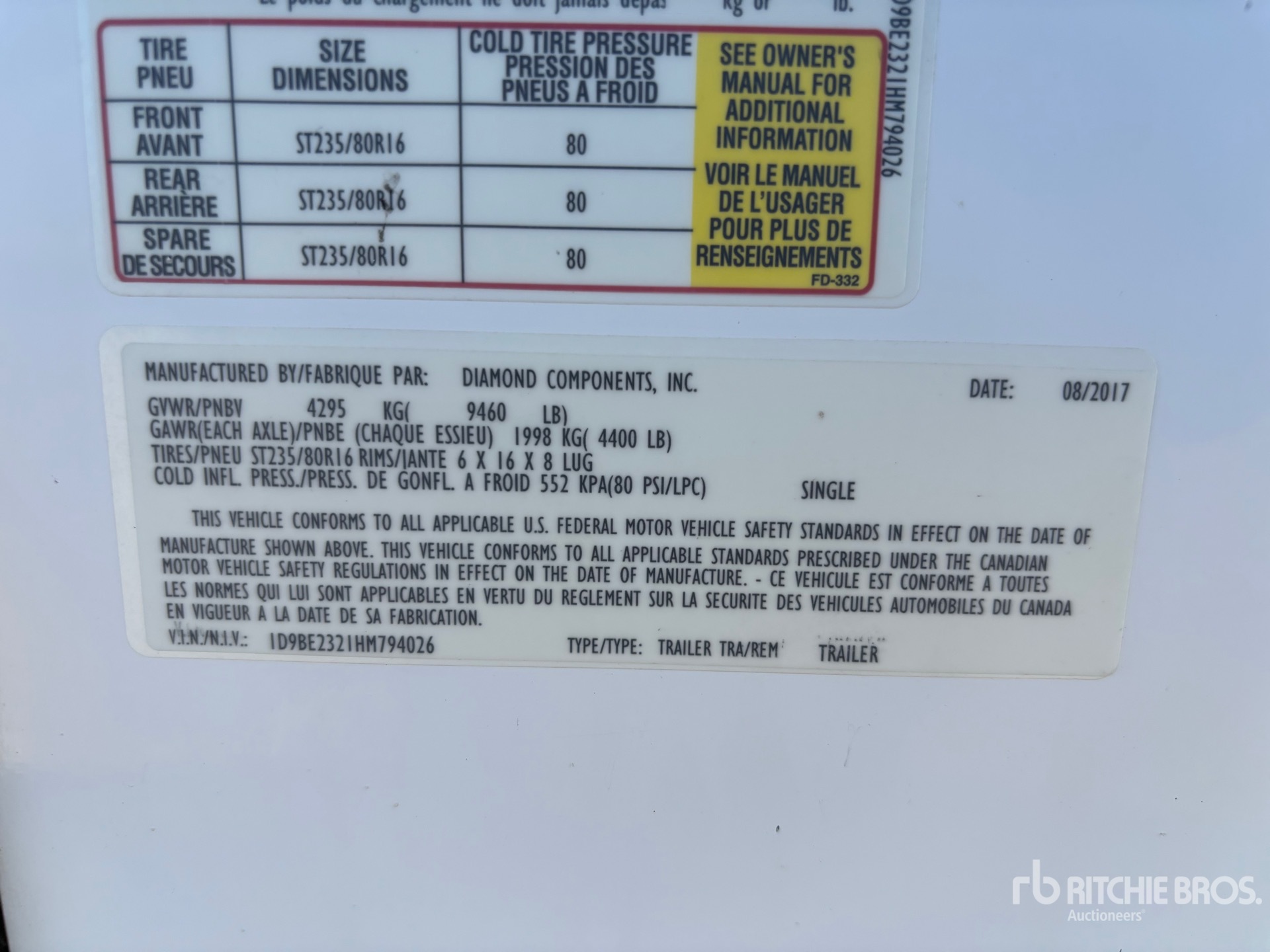 General Appearance with Serial Number / VIN