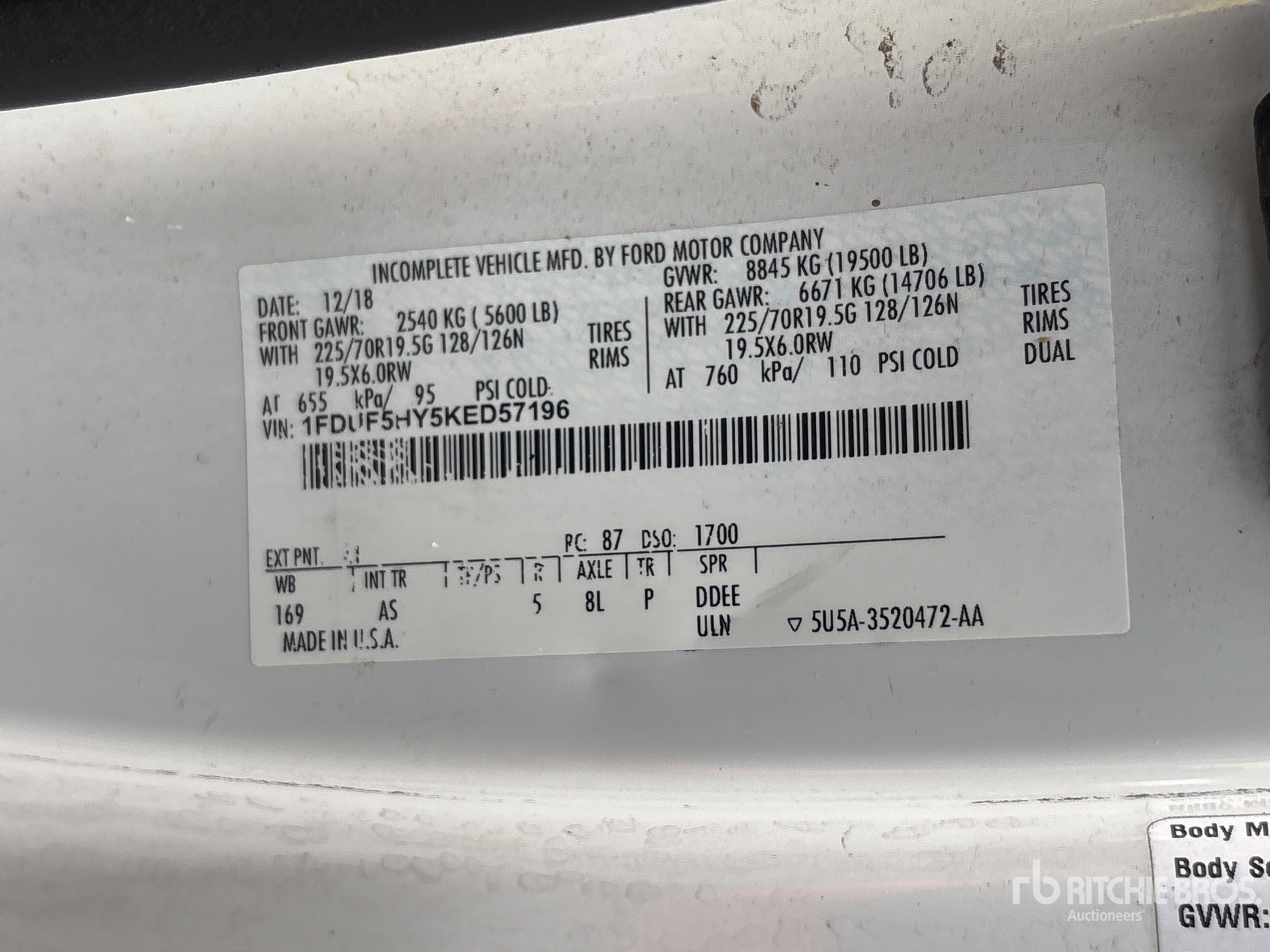 General Appearance with Serial Number / VIN