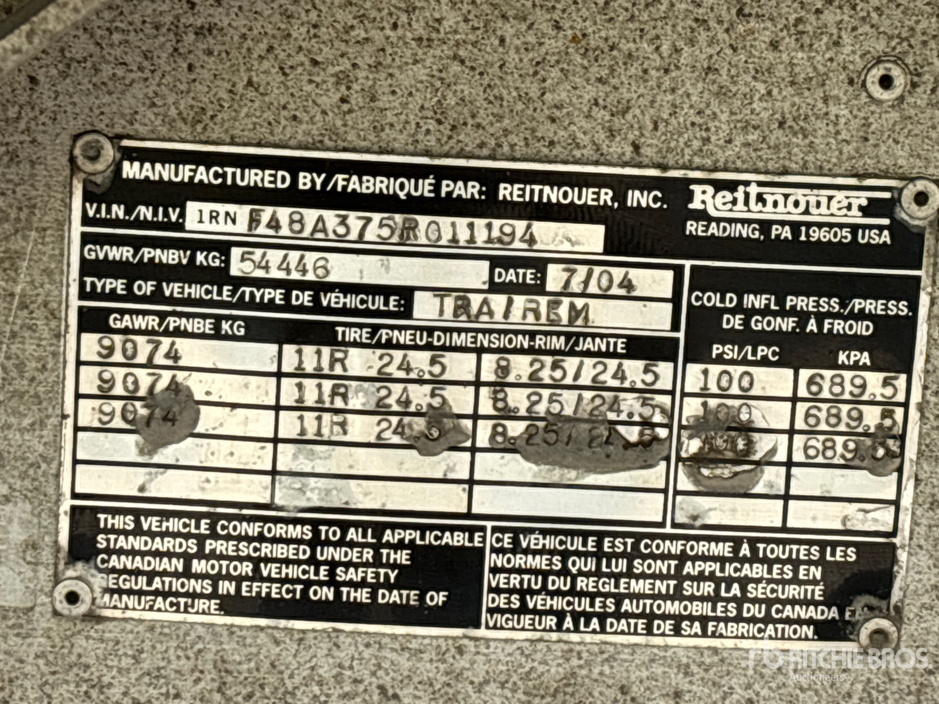 General Appearance with Serial Number / VIN
