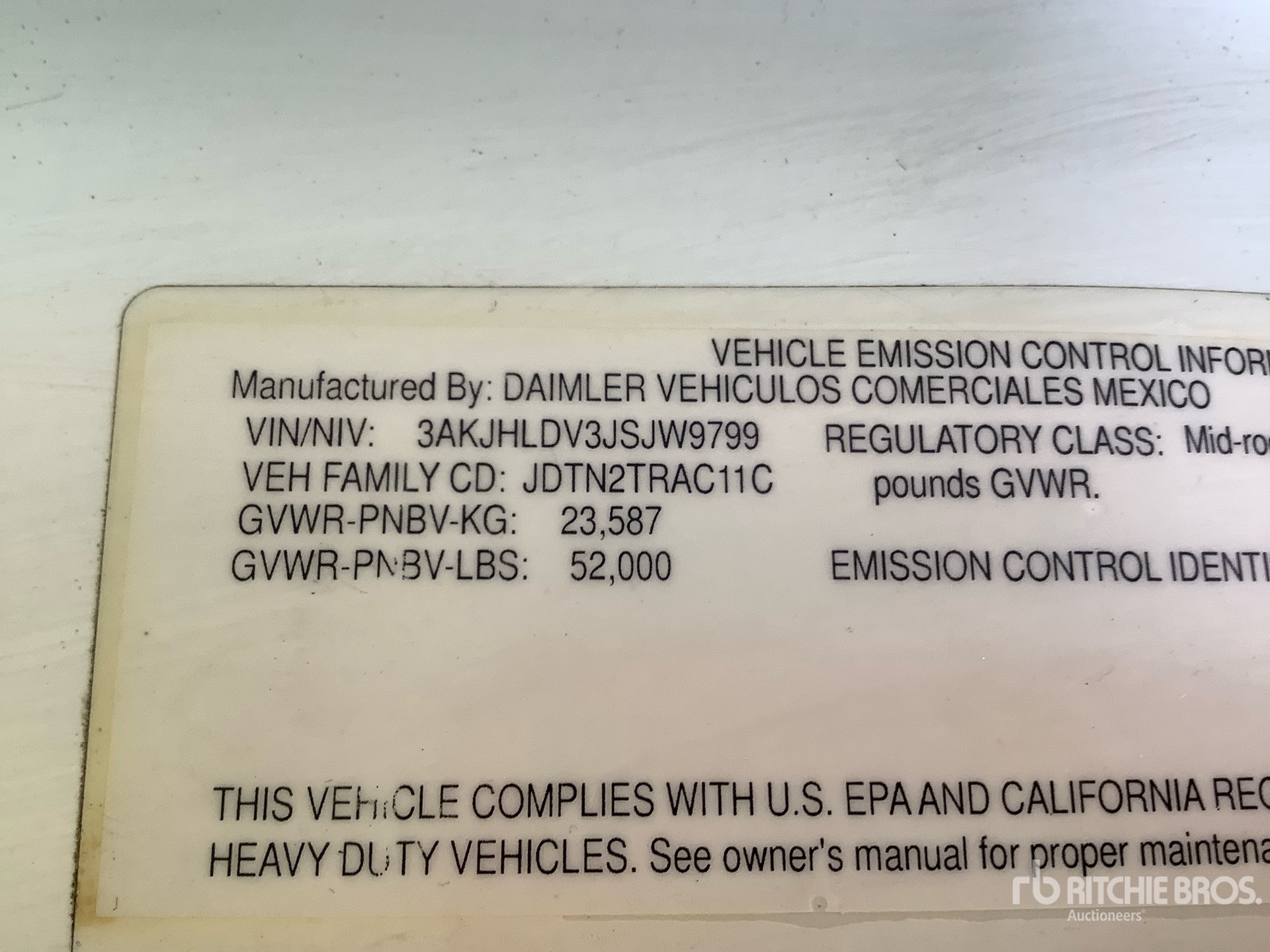 General Appearance with Serial Number / VIN