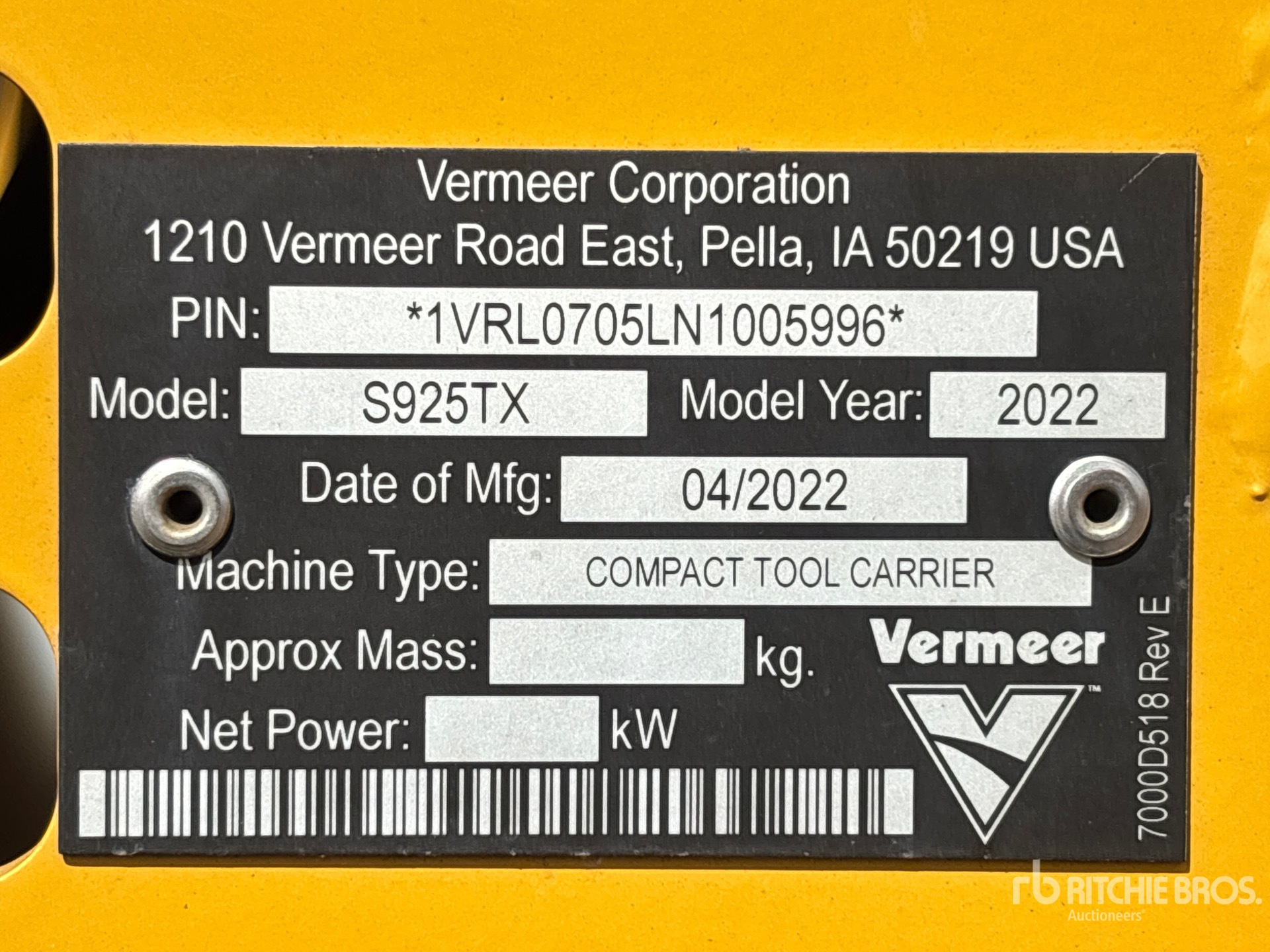 General Appearance with Serial Number / VIN