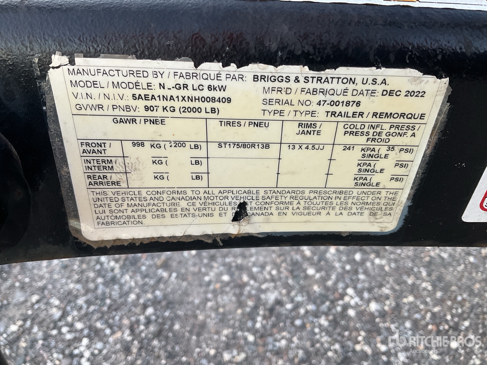 General Appearance with Serial Number / VIN