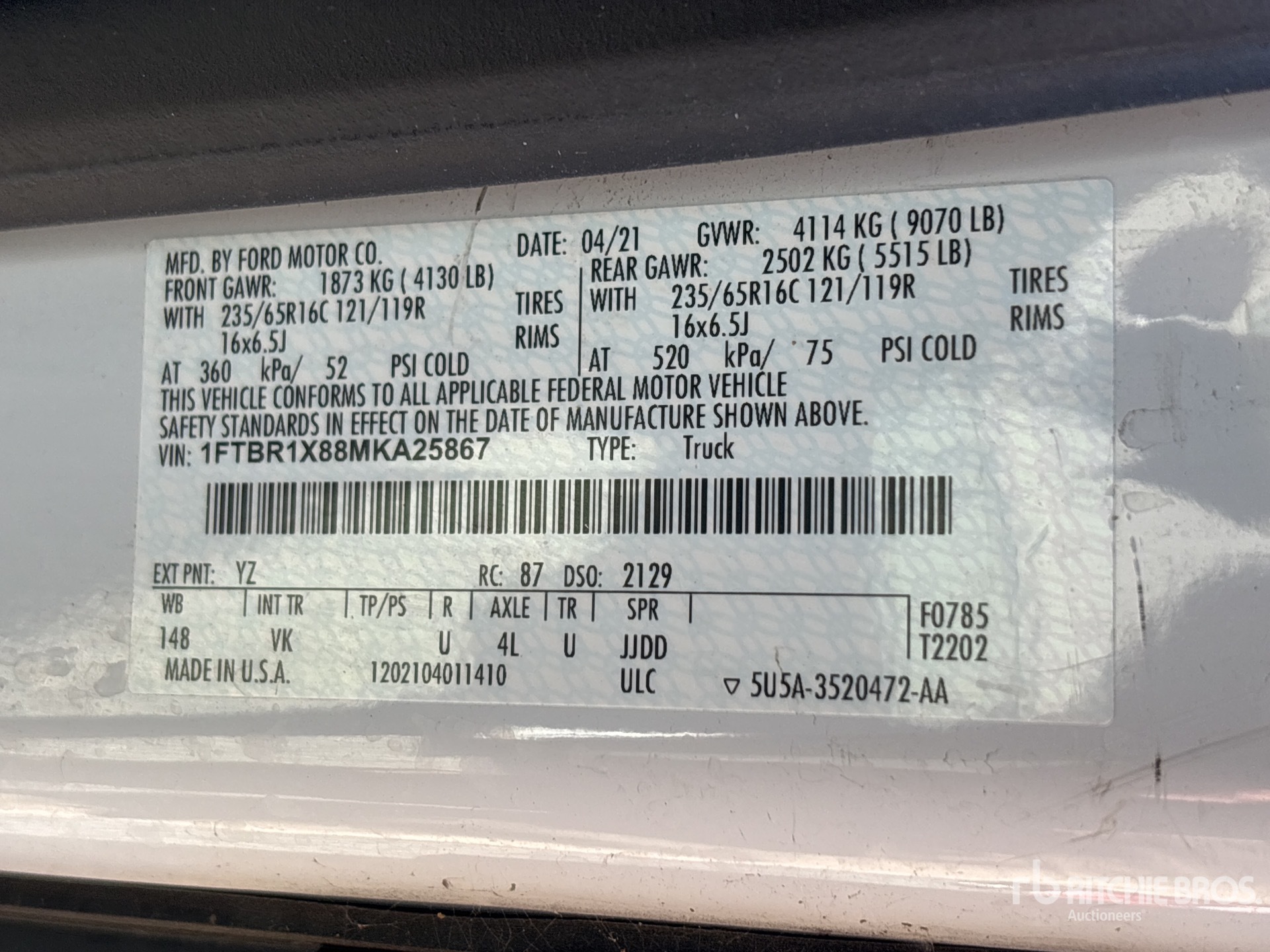 General Appearance with Serial Number / VIN