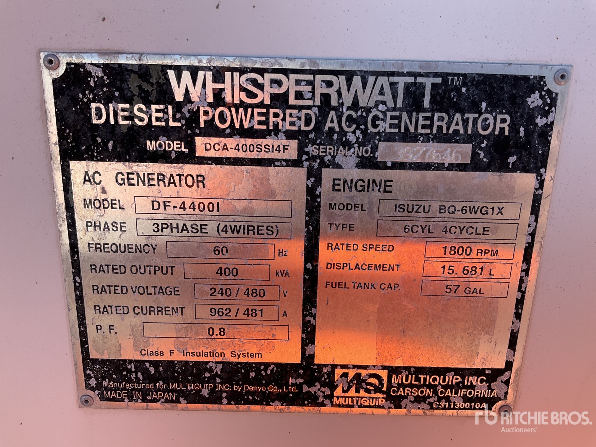 General Appearance with Unit Serial Number