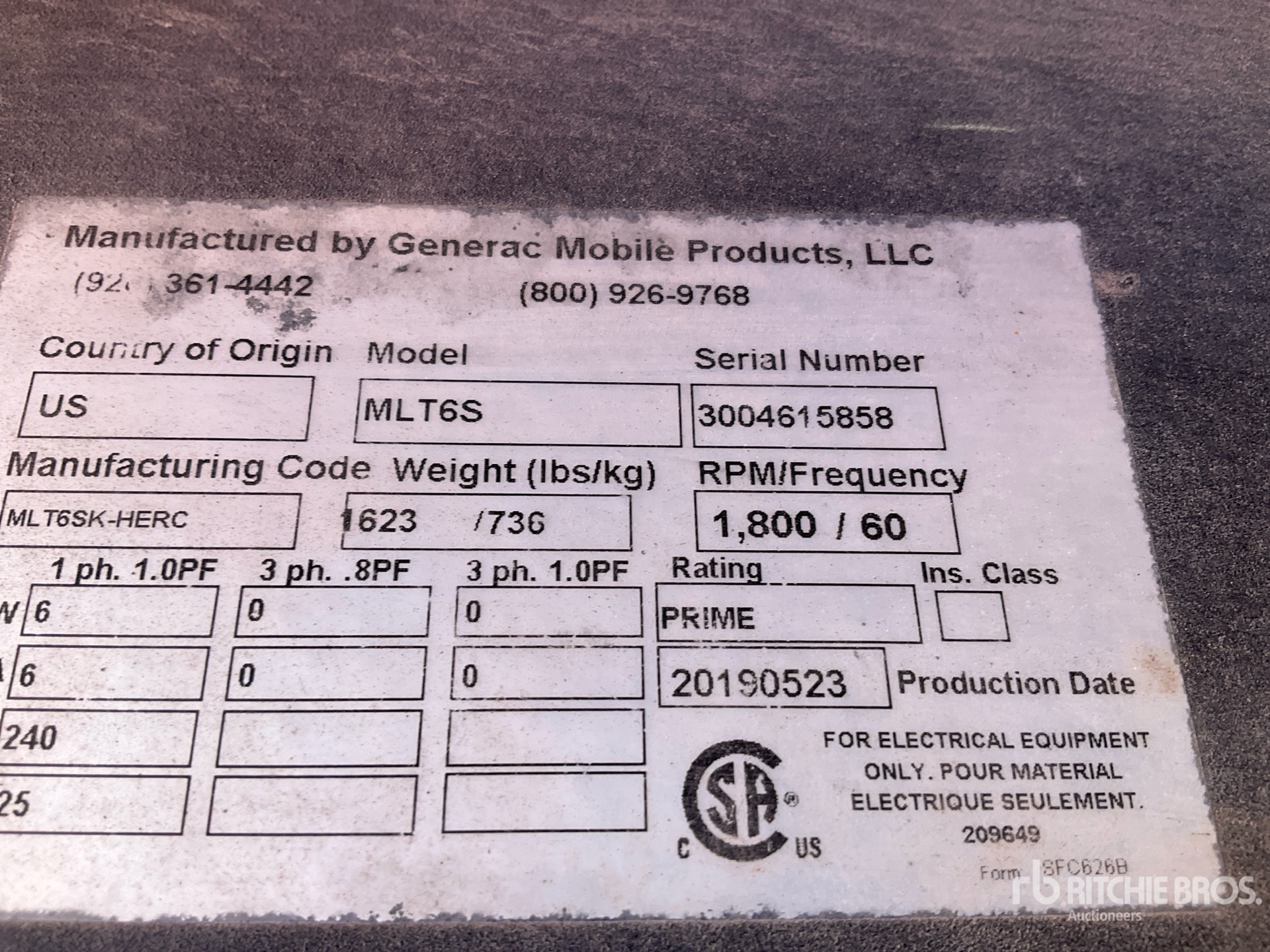 General Appearance with Unit Serial Number